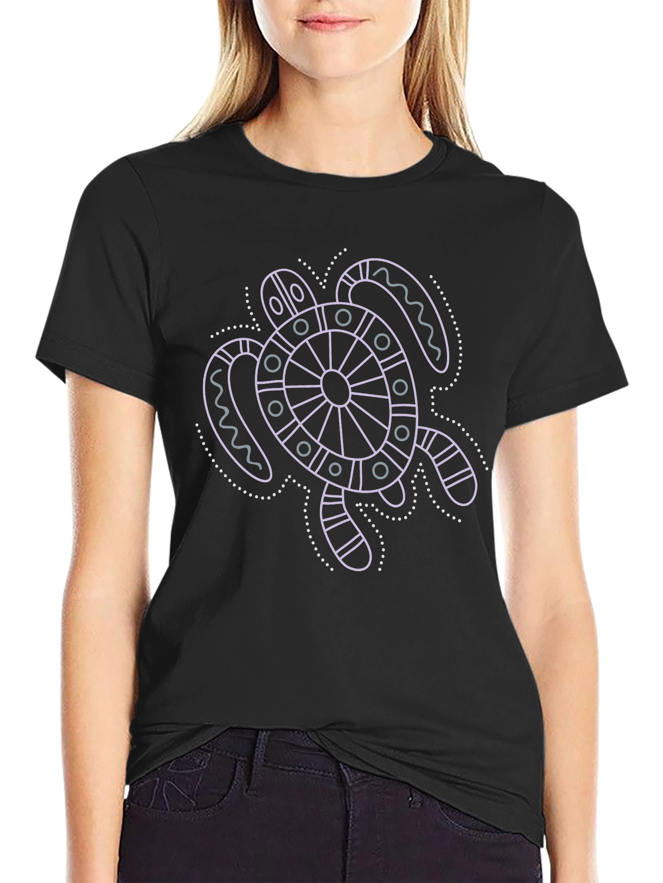Turtle Graphic Tee - Black Cotton Casual Shirt