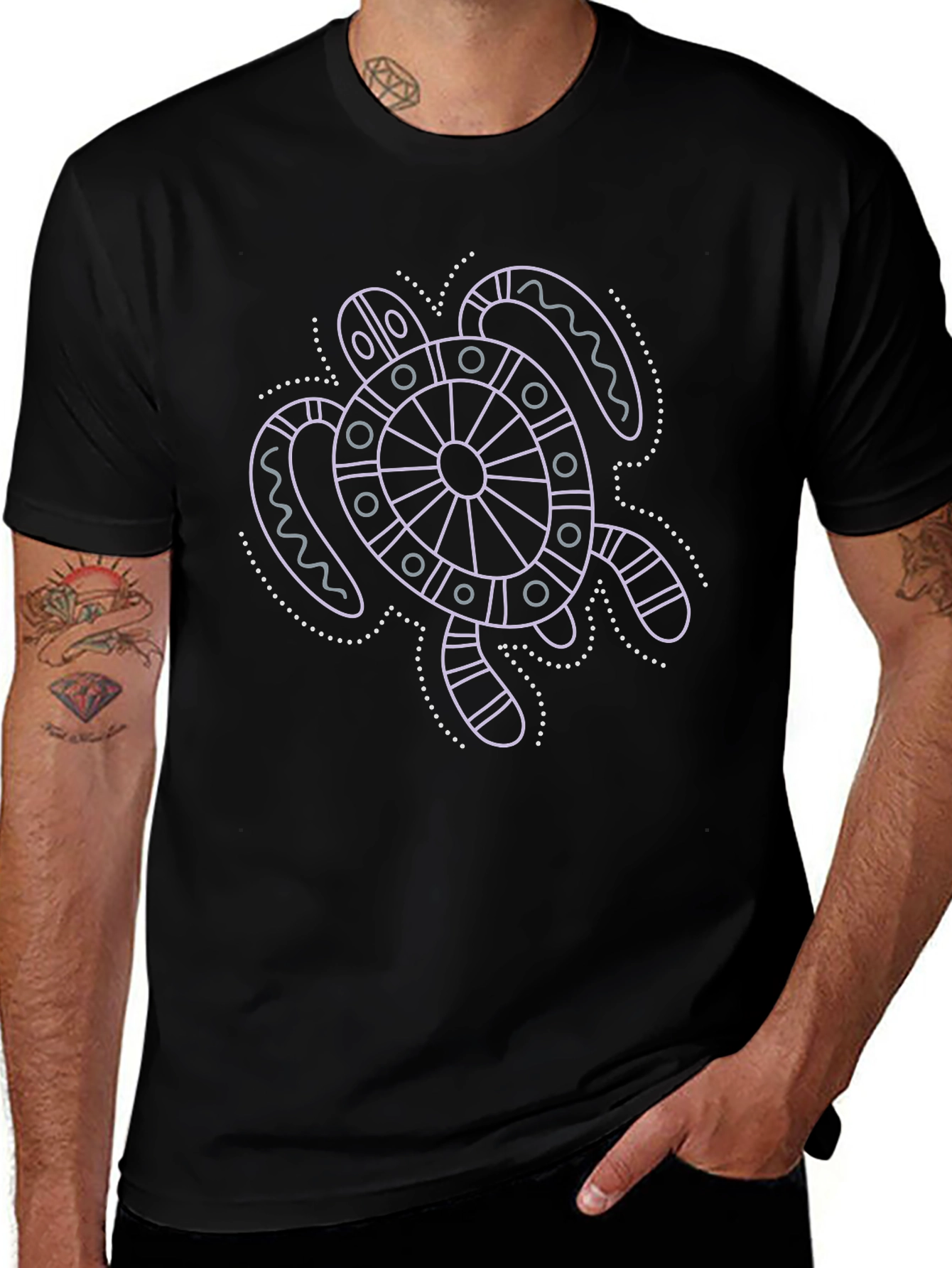 Turtle Graphic Tee - Black Cotton Casual Shirt