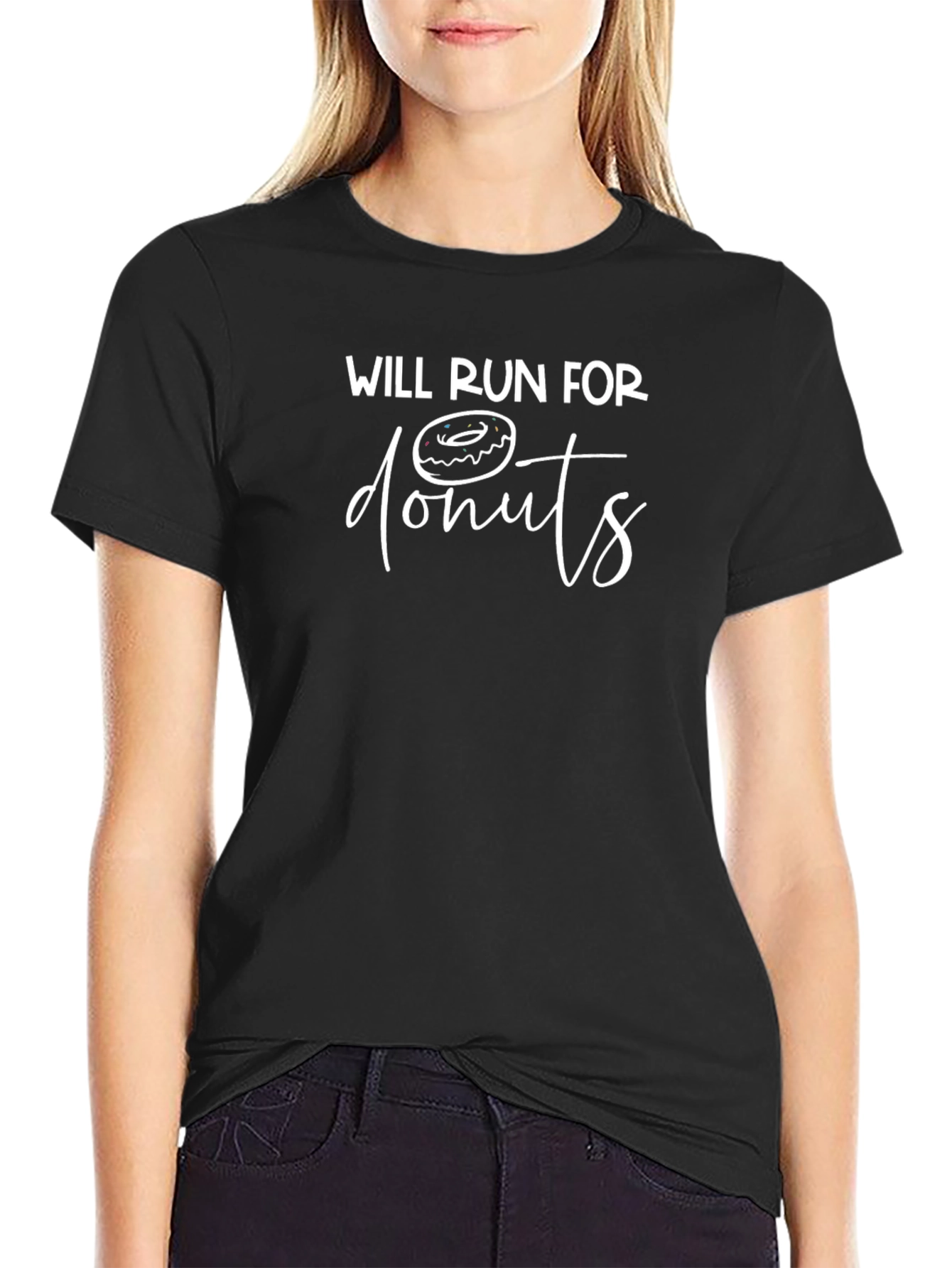 Will Run For Donuts Black Graphic Tee Shirt