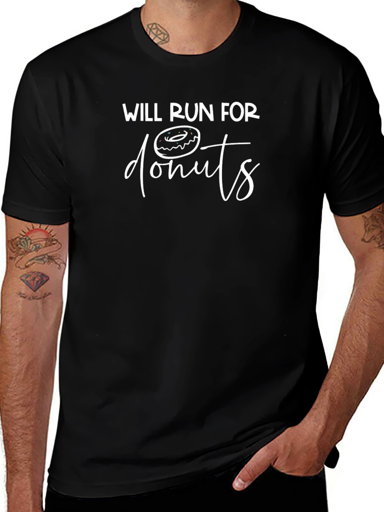 Will Run For Donuts Black Graphic Tee Shirt