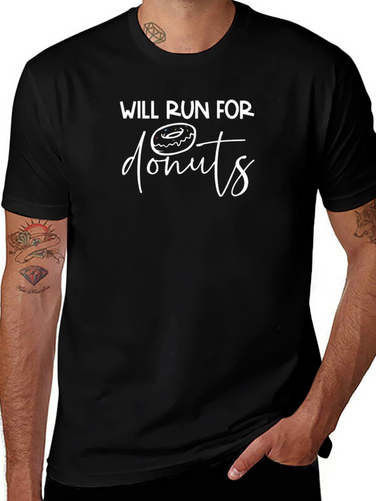 Will Run For Donuts Black Graphic Tee Shirt