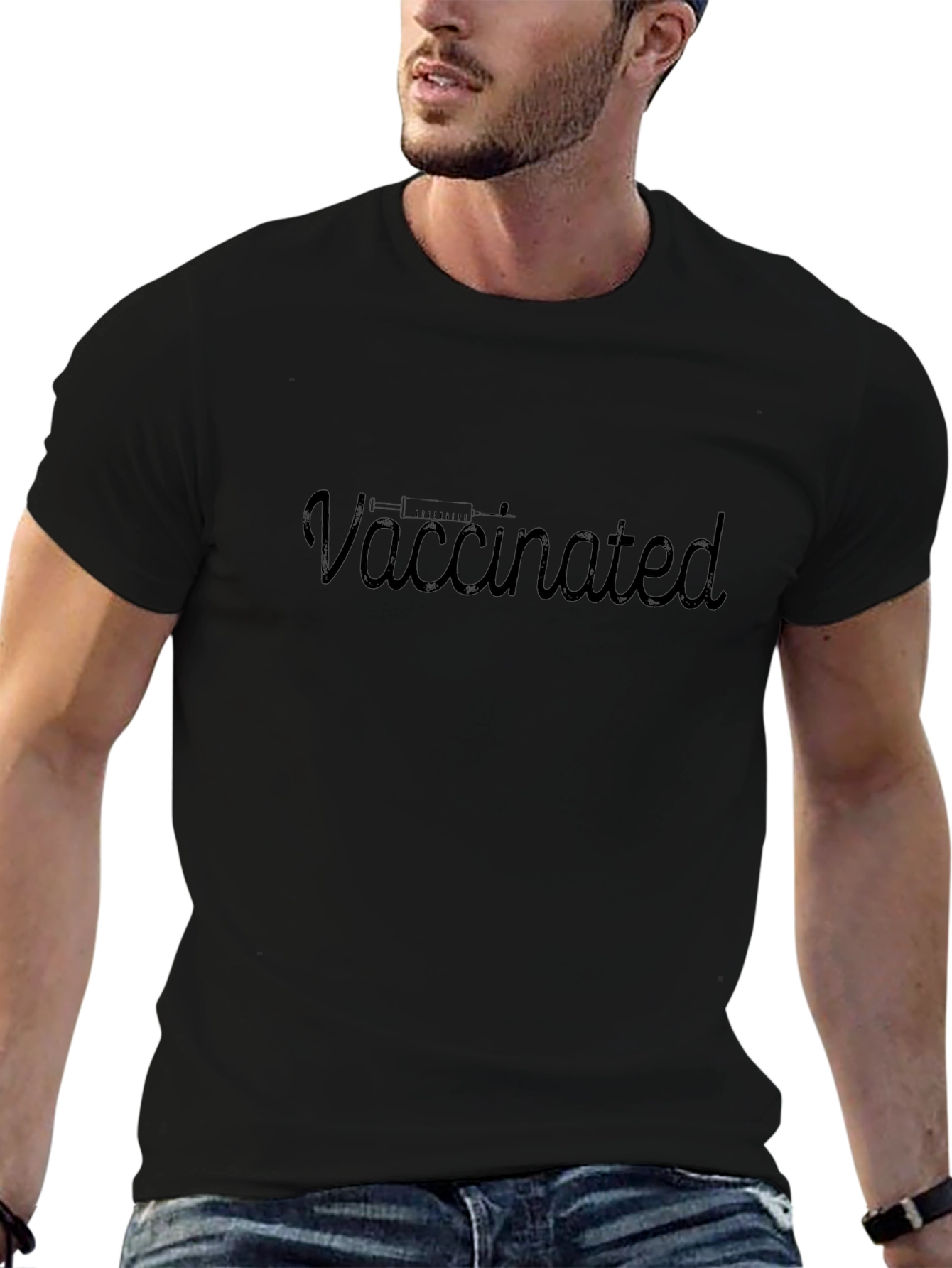 Vaccinated Graphic Tee - Classic Black Crew Neck
