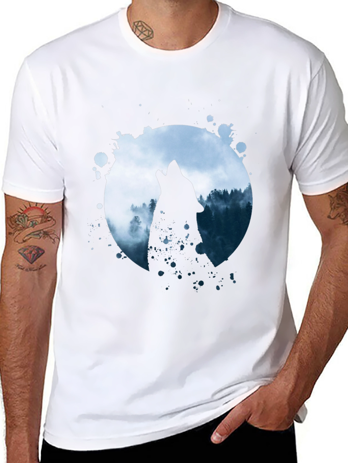 Wolf Howl Graphic Tee - Black Cotton Blend