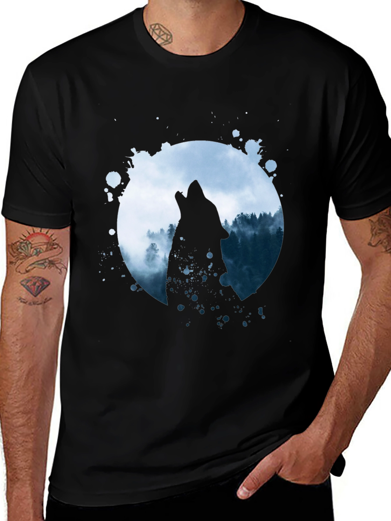 Wolf Howl Graphic Tee - Black Cotton Blend
