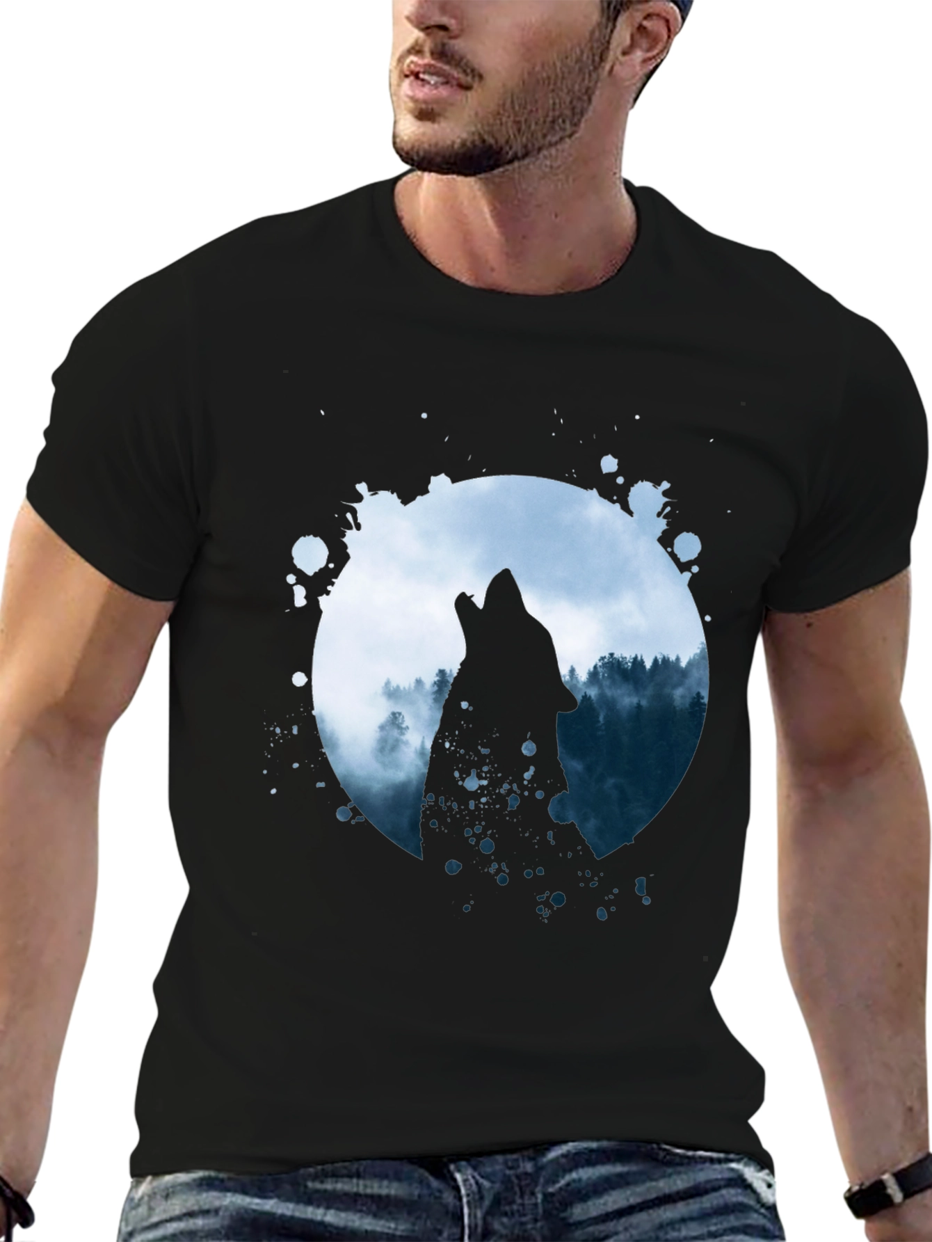 Wolf Howl Graphic Tee - Black Cotton Blend