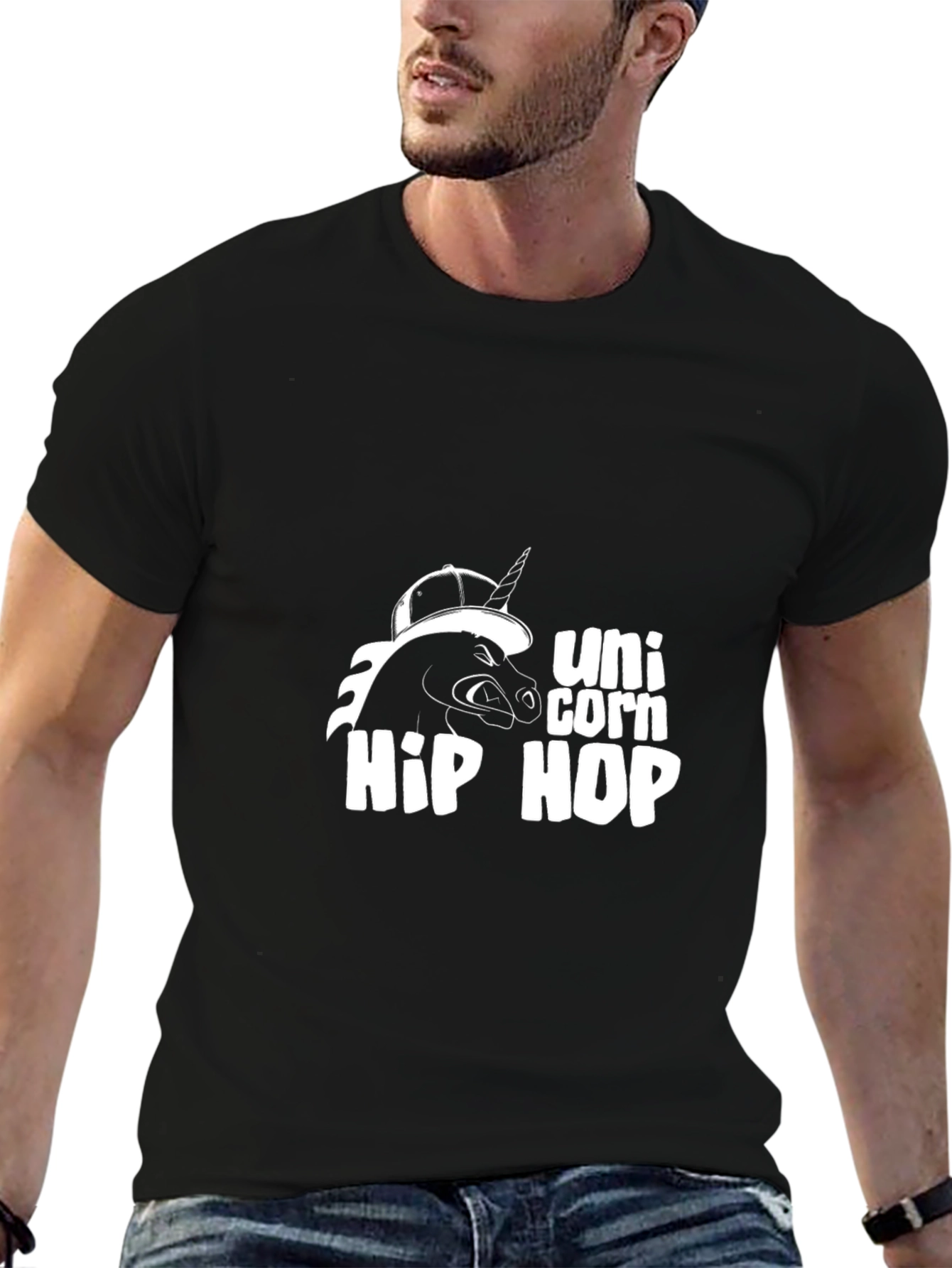 Unicorn Hip Hop Graphic Black T-Shirt