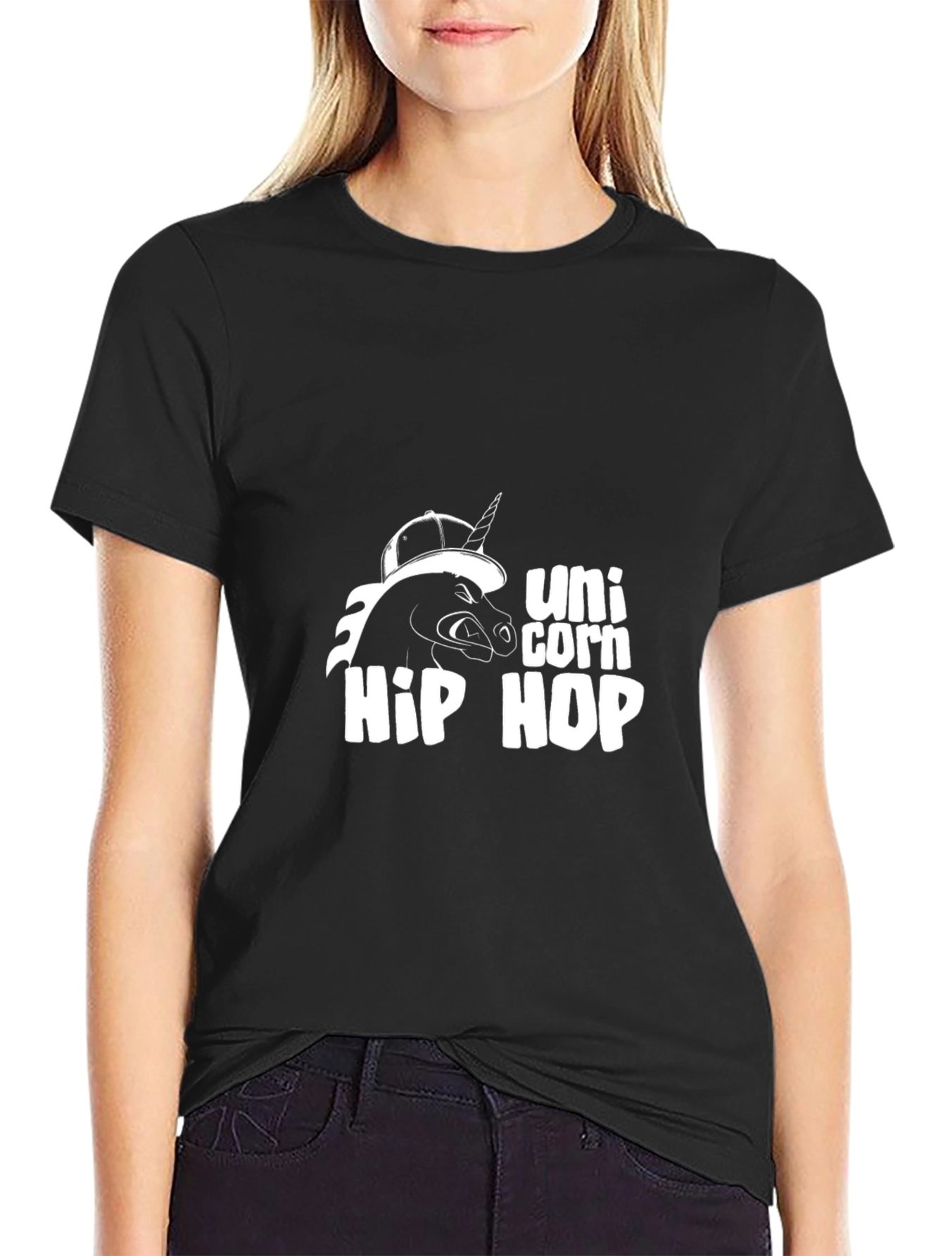 Unicorn Hip Hop Graphic Black T-Shirt