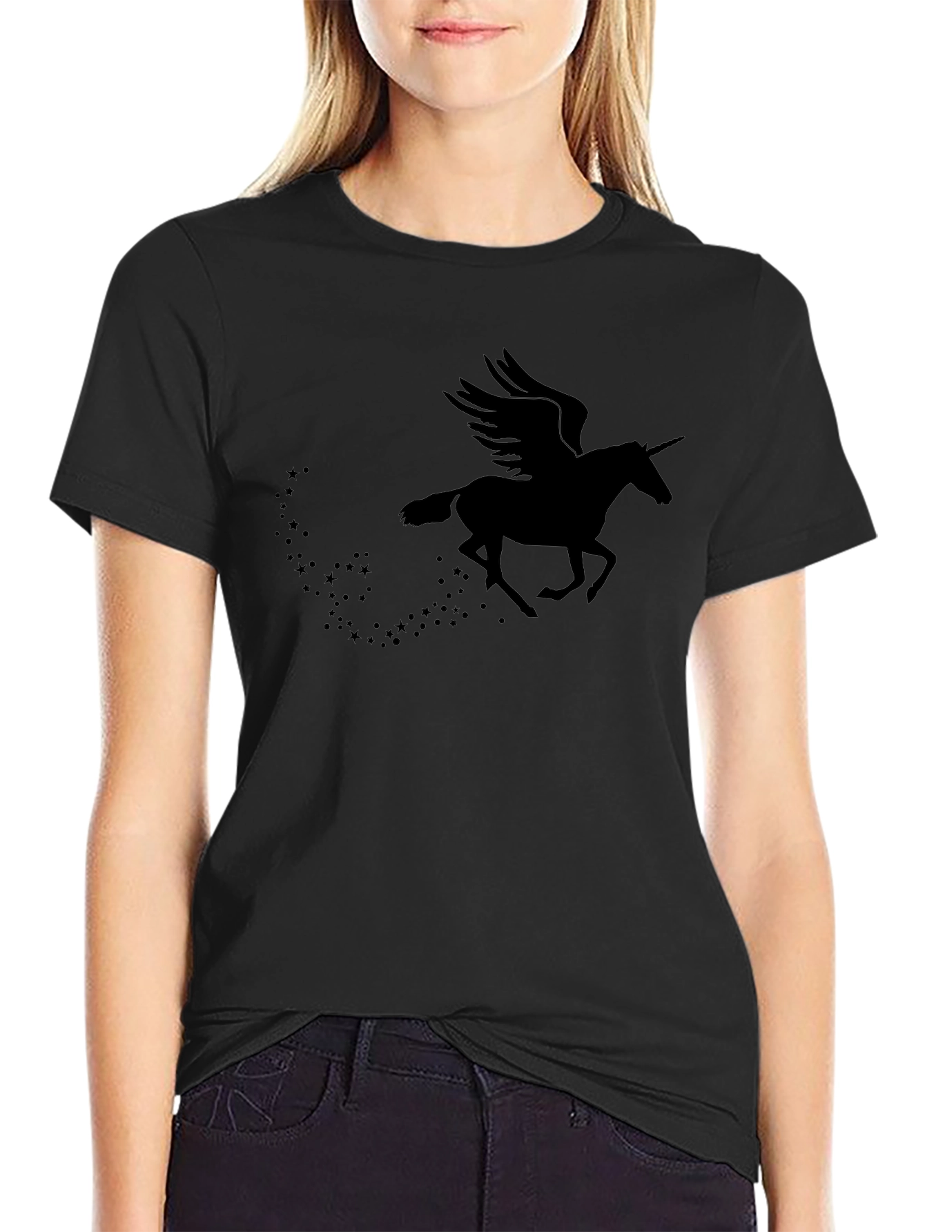 Mythical Unicorn Pegasus Black Graphic Tee