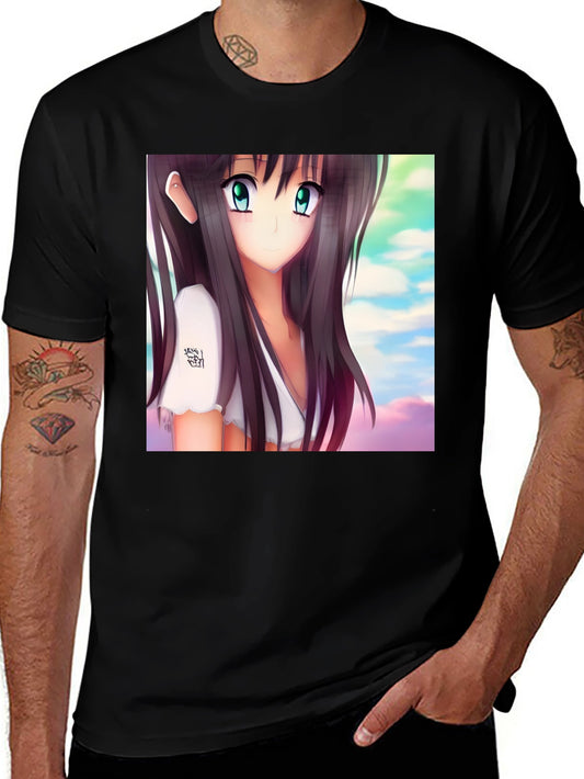 Anime Girl Graphic Black Tee - Stylish & Unique