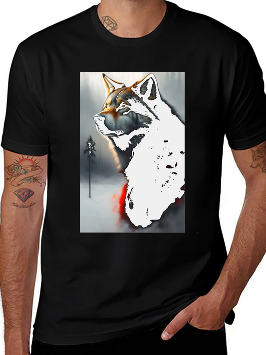 Wolf Graphic Tee - Black Cotton Blend Comfort Fit