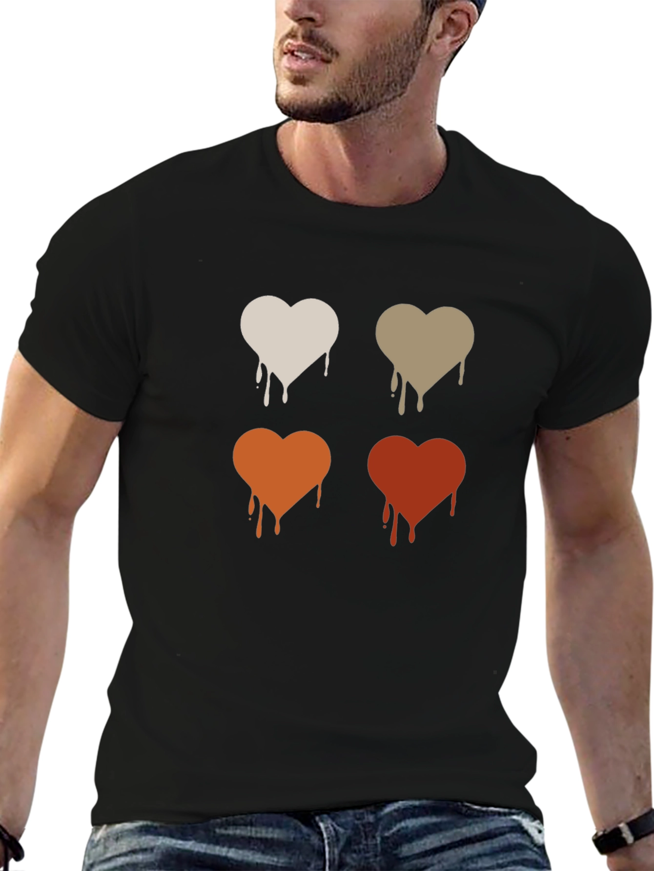 Dripping Hearts Graphic Print Black T-Shirt