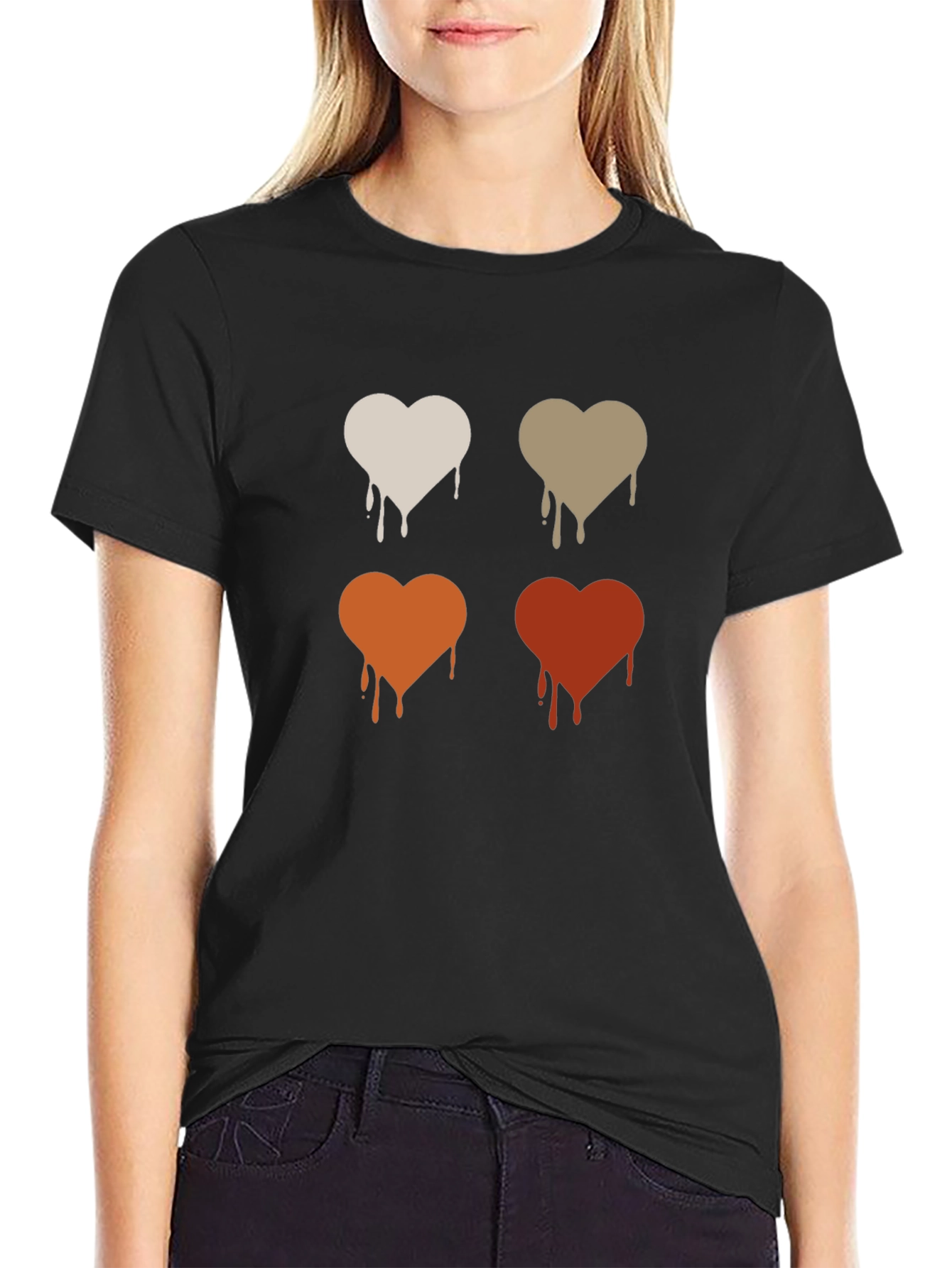 Dripping Hearts Graphic Print Black T-Shirt
