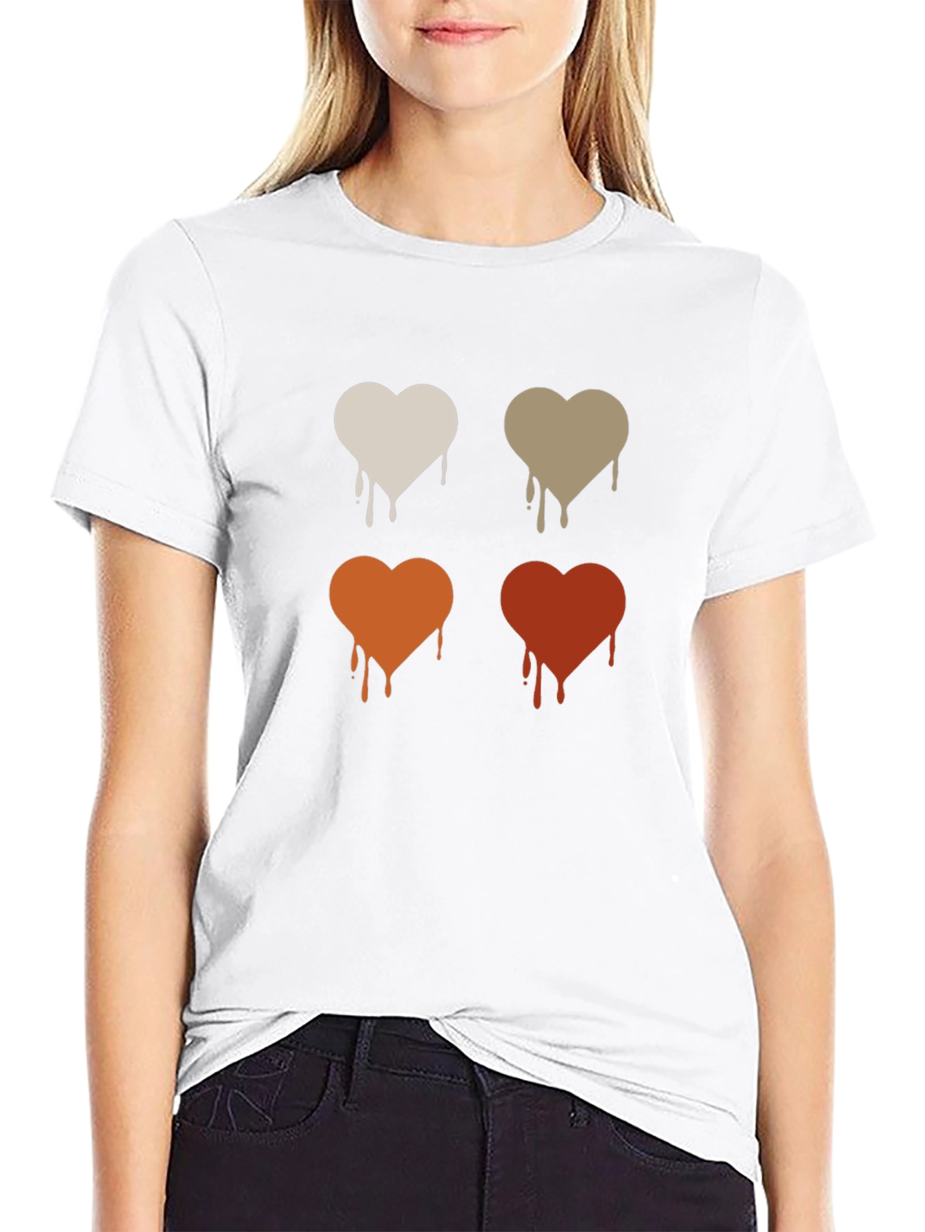 Dripping Hearts Graphic Print Black T-Shirt
