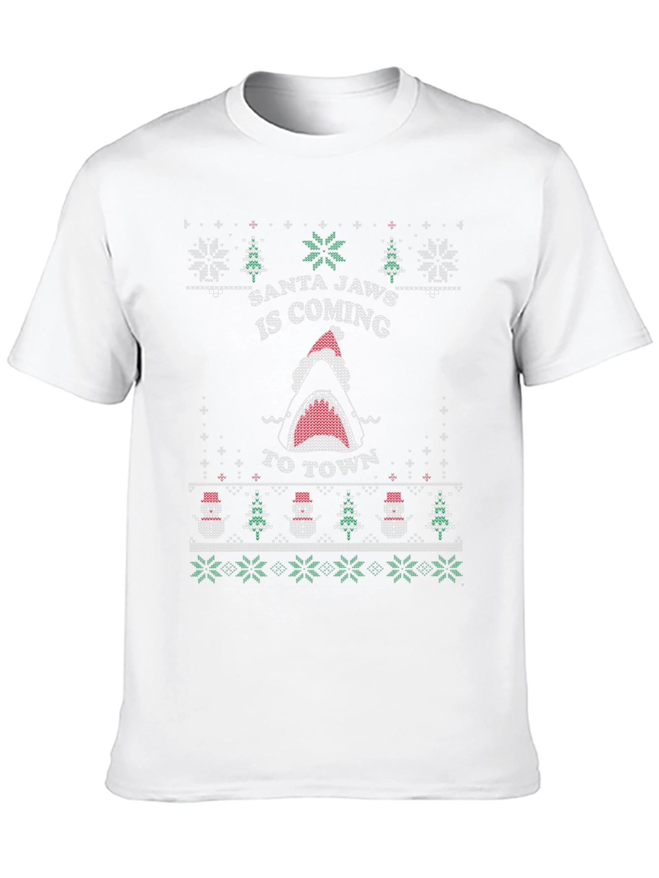 Santa Jaws Ugly Christmas Sweater Style T-Shirt