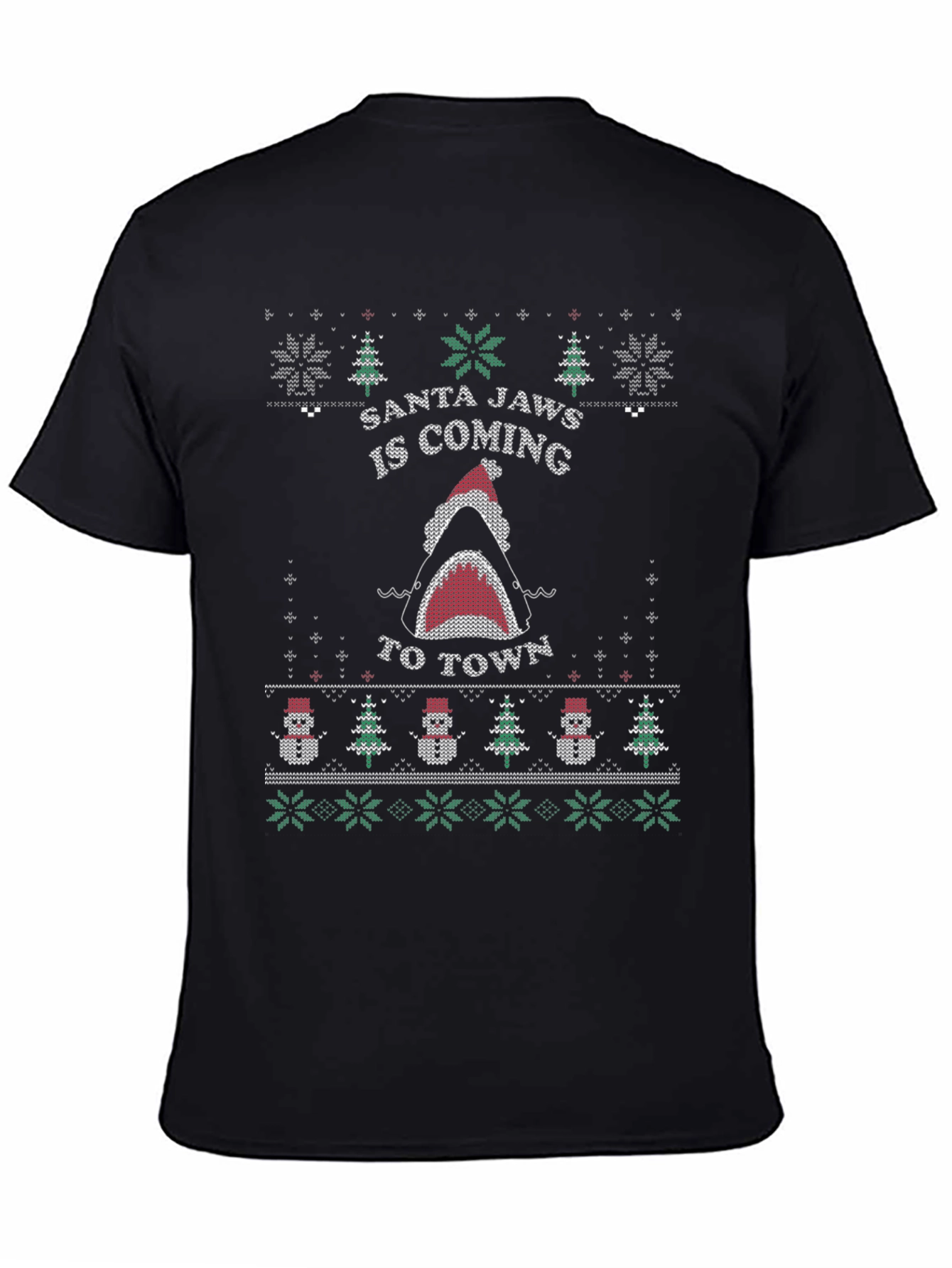 Santa Jaws Ugly Christmas Sweater Style T-Shirt