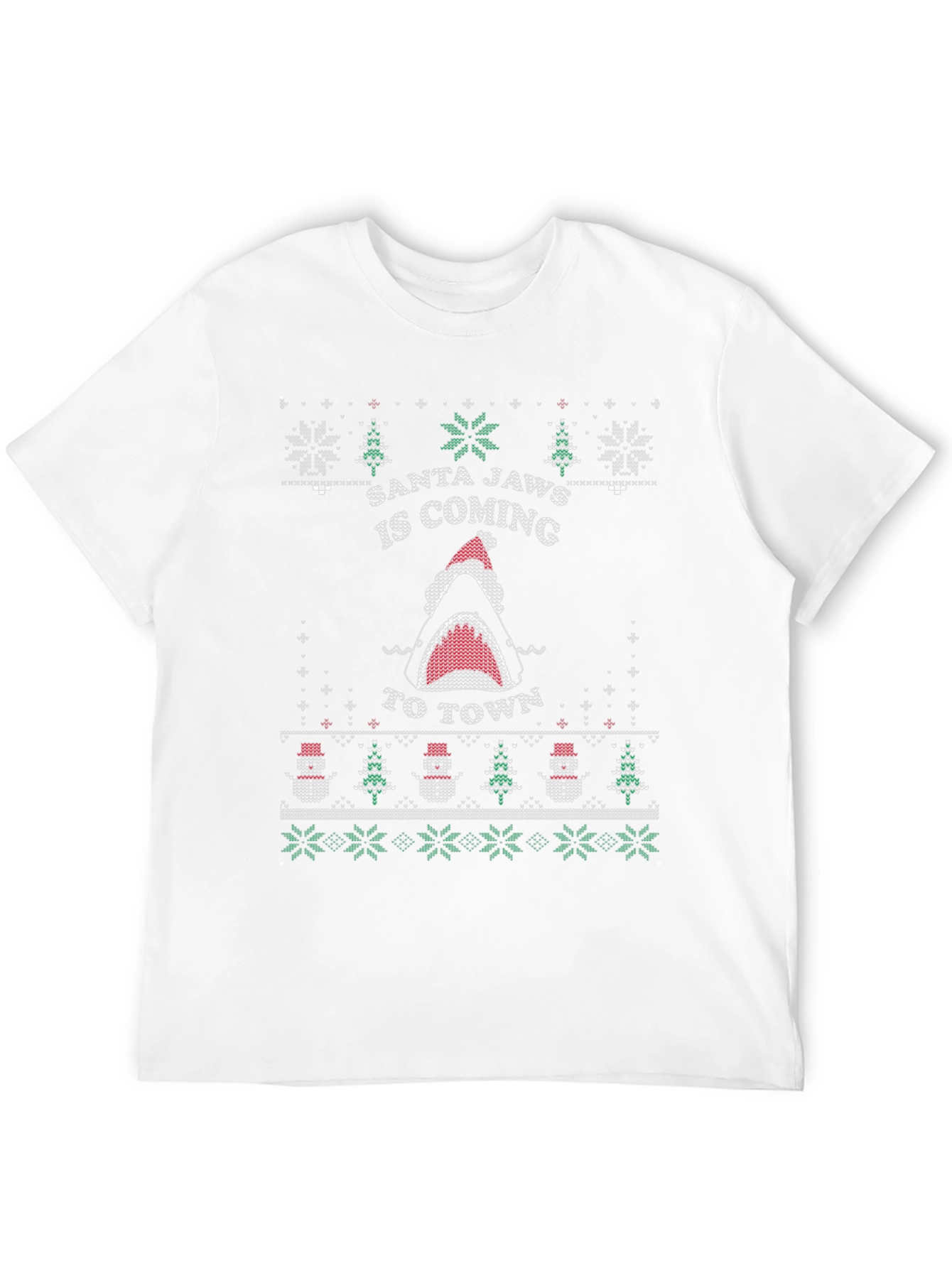Santa Jaws Ugly Christmas Sweater Style T-Shirt