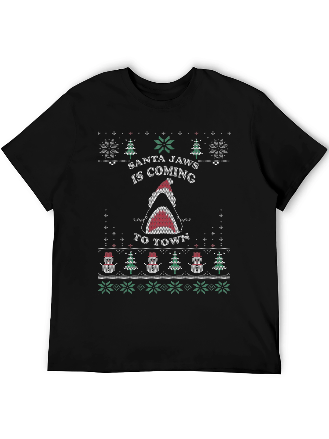 Santa Jaws Ugly Christmas Sweater Style T-Shirt