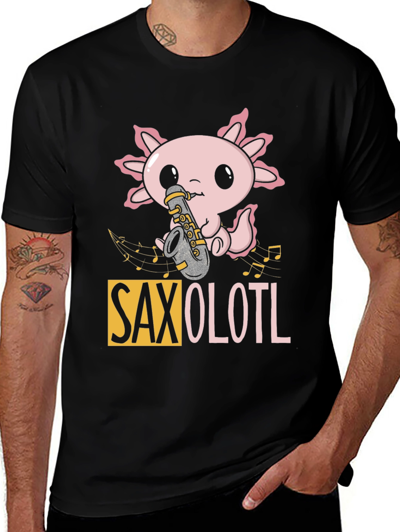 Saxolotl Black T-Shirt - Music Lovers Tee