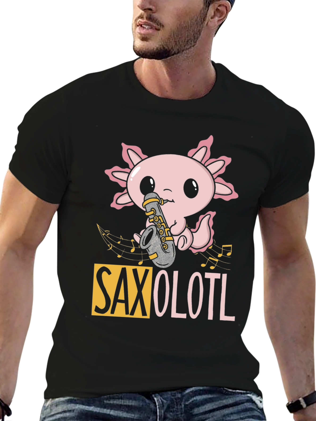 Saxolotl Black T-Shirt - Music Lovers Tee