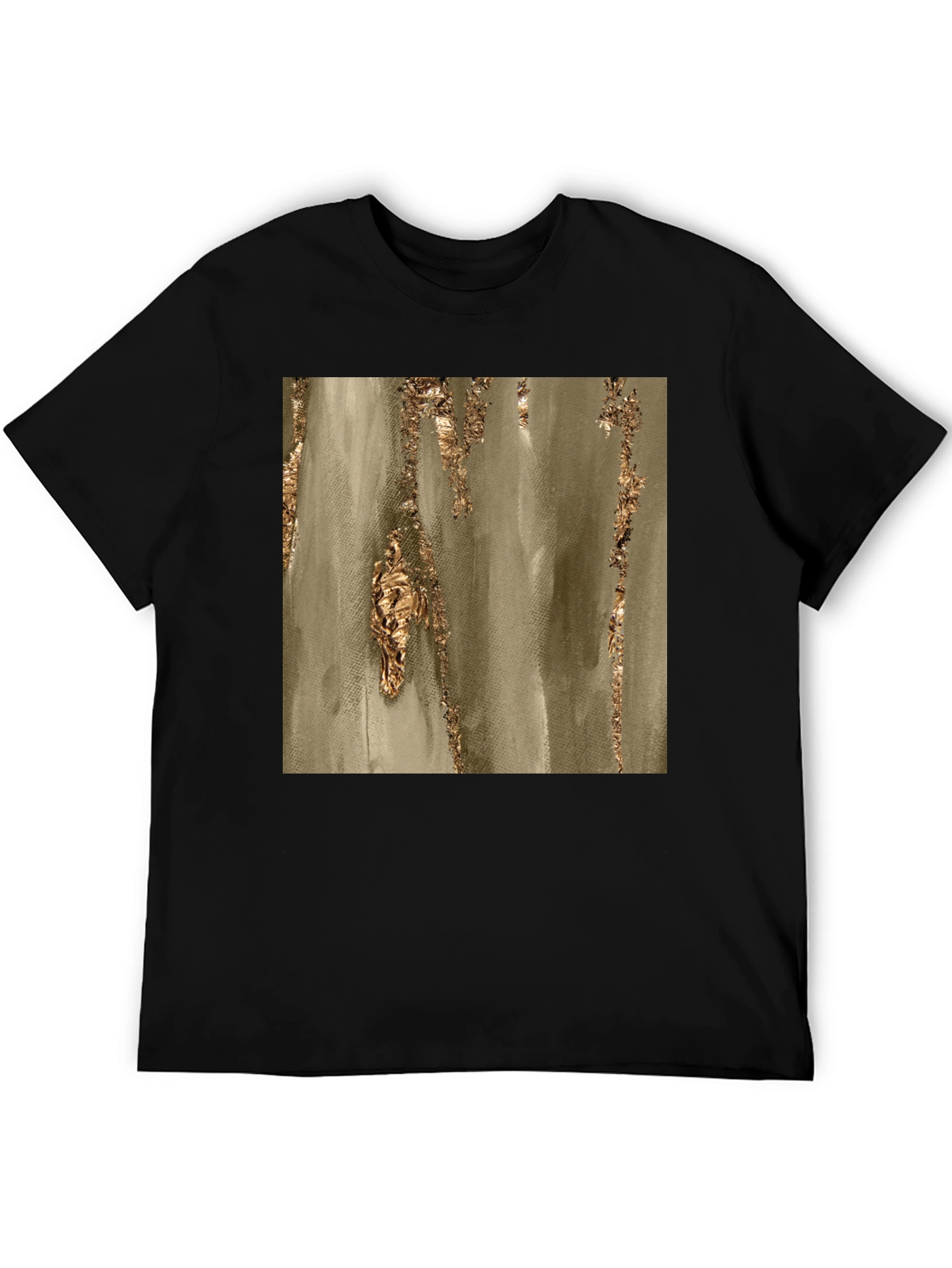 Abstract Gold Foil Print Black T-Shirt