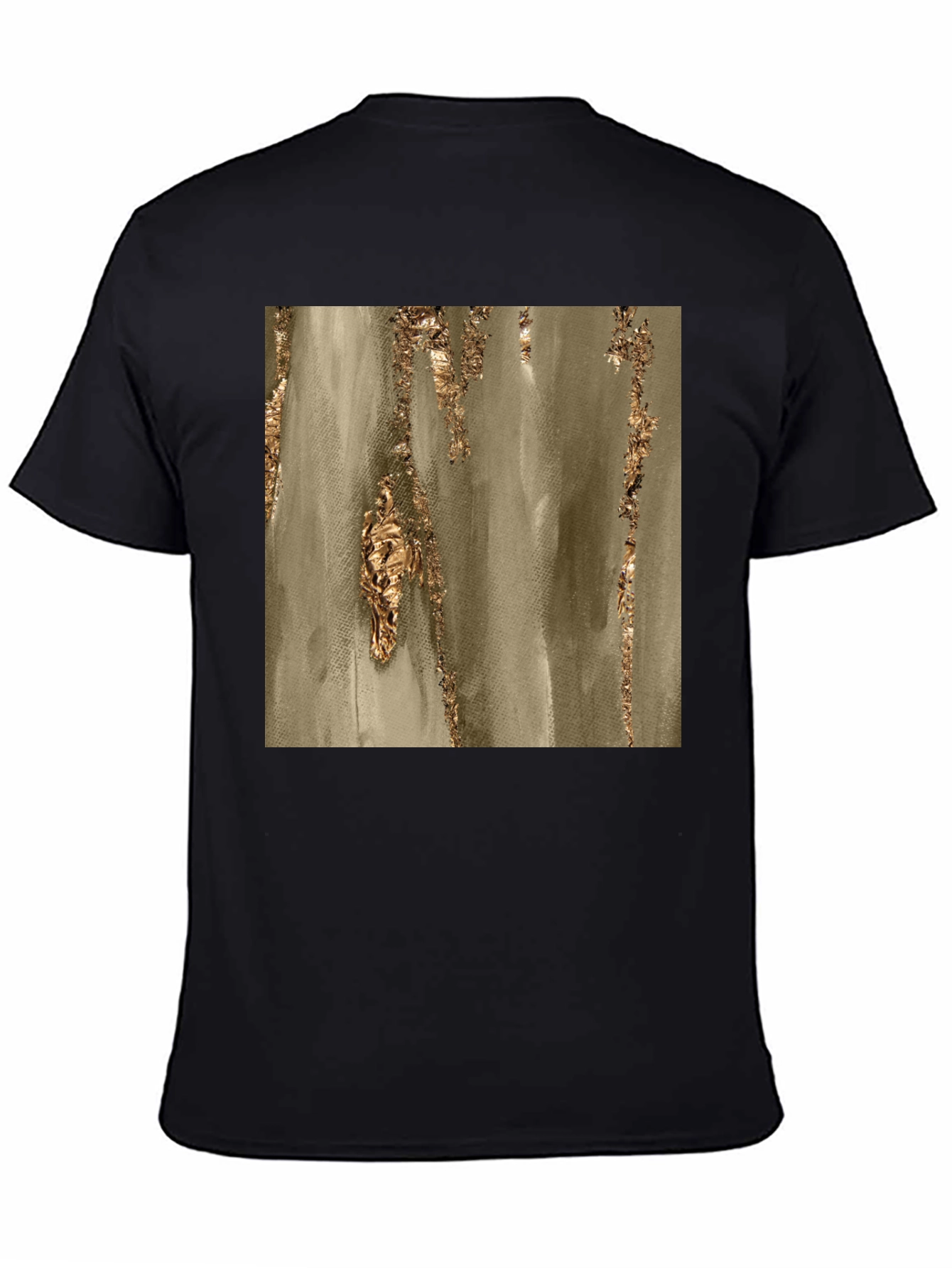 Abstract Gold Foil Print Black T-Shirt