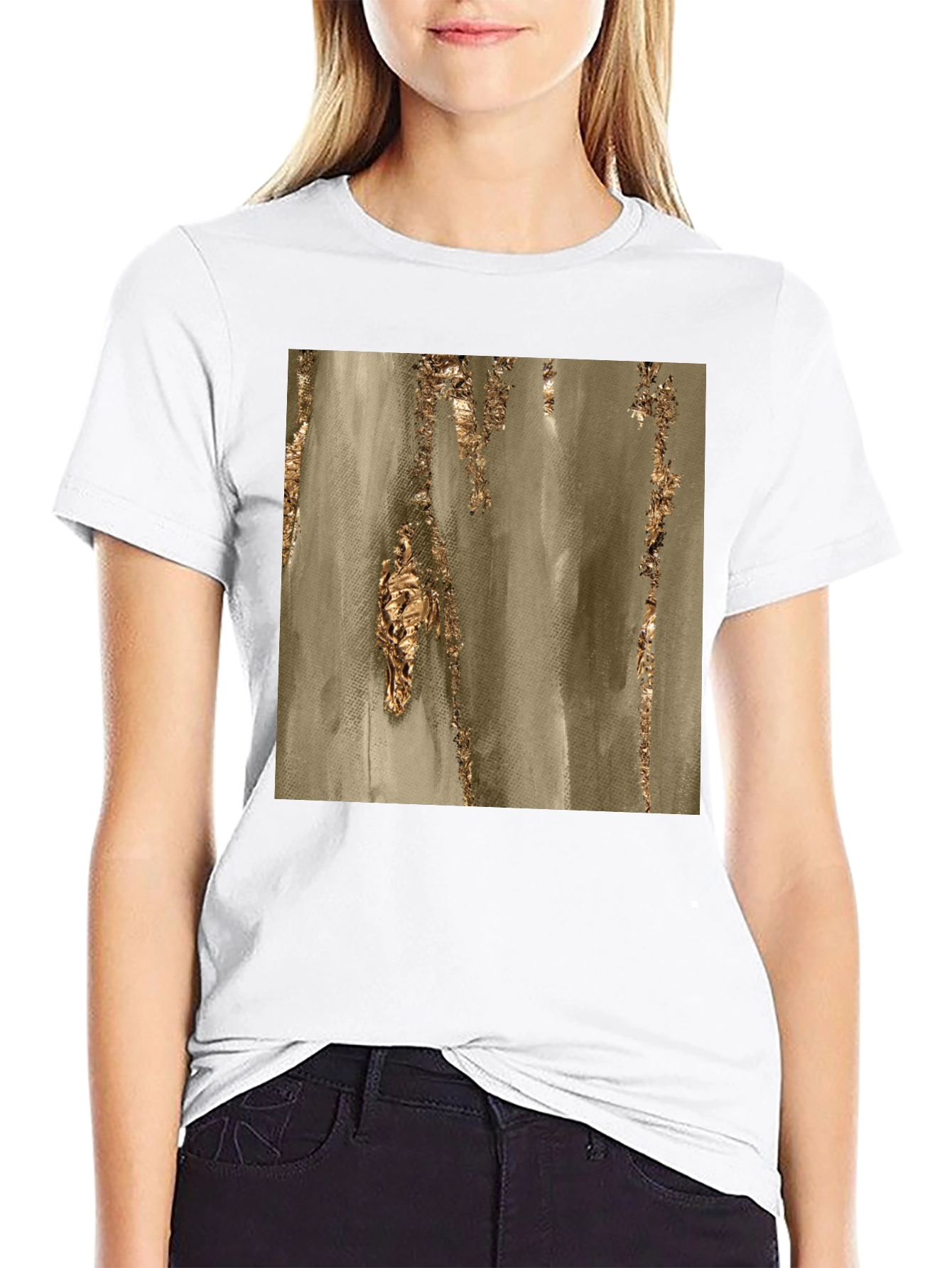 Abstract Gold Foil Print Black T-Shirt