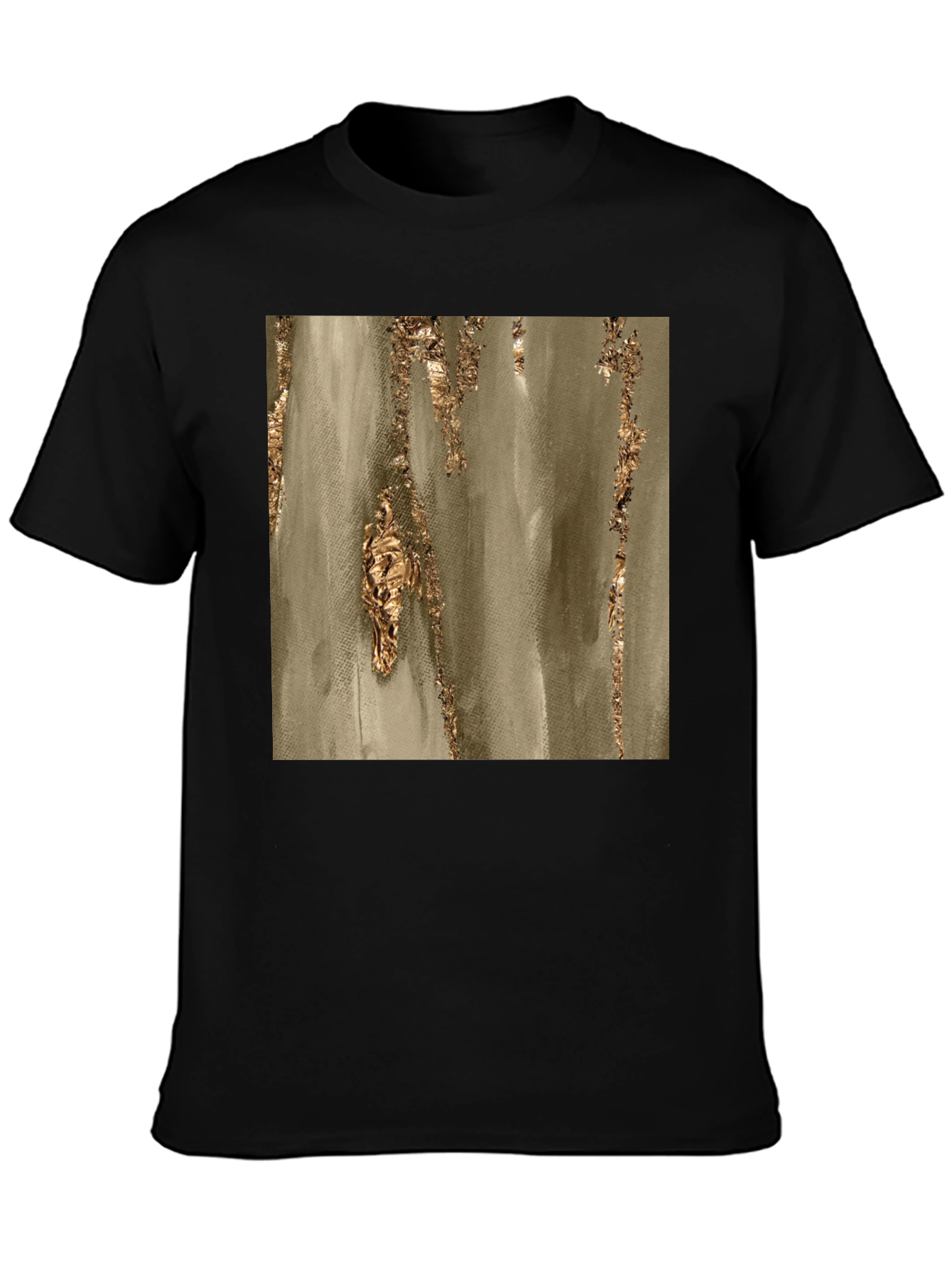 Abstract Gold Foil Print Black T-Shirt