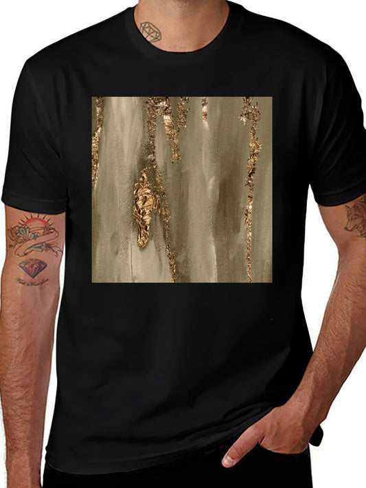 Abstract Gold Foil Print Black T-Shirt