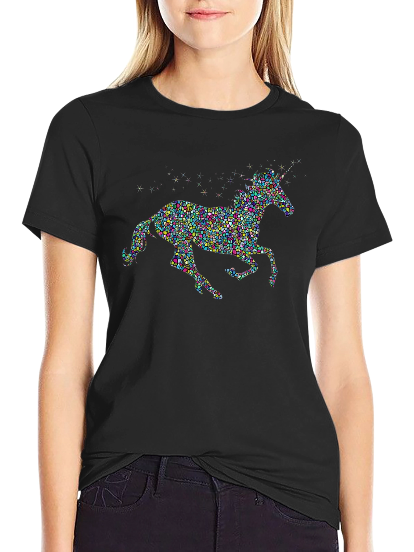 Unicorn Mosaic Graphic T-Shirt - Black