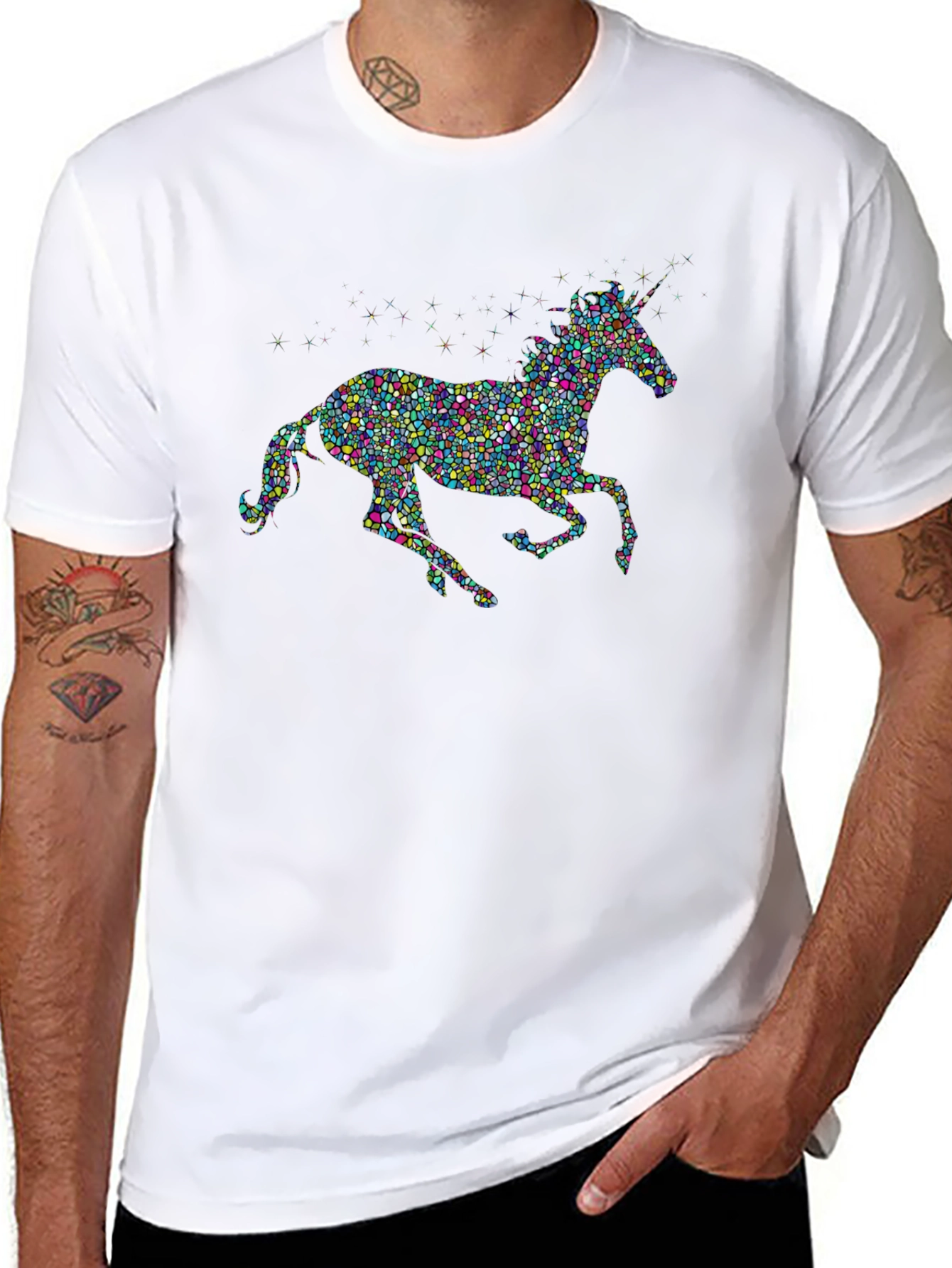 Unicorn Mosaic Graphic T-Shirt - Black