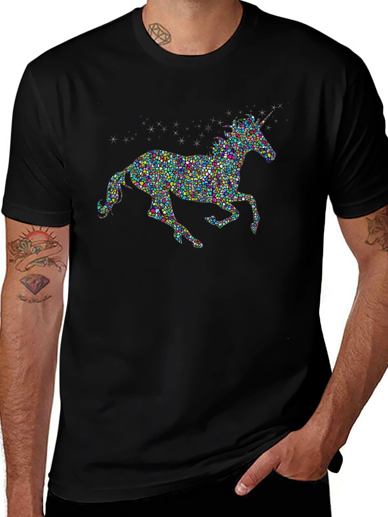 Unicorn Mosaic Graphic T-Shirt - Black