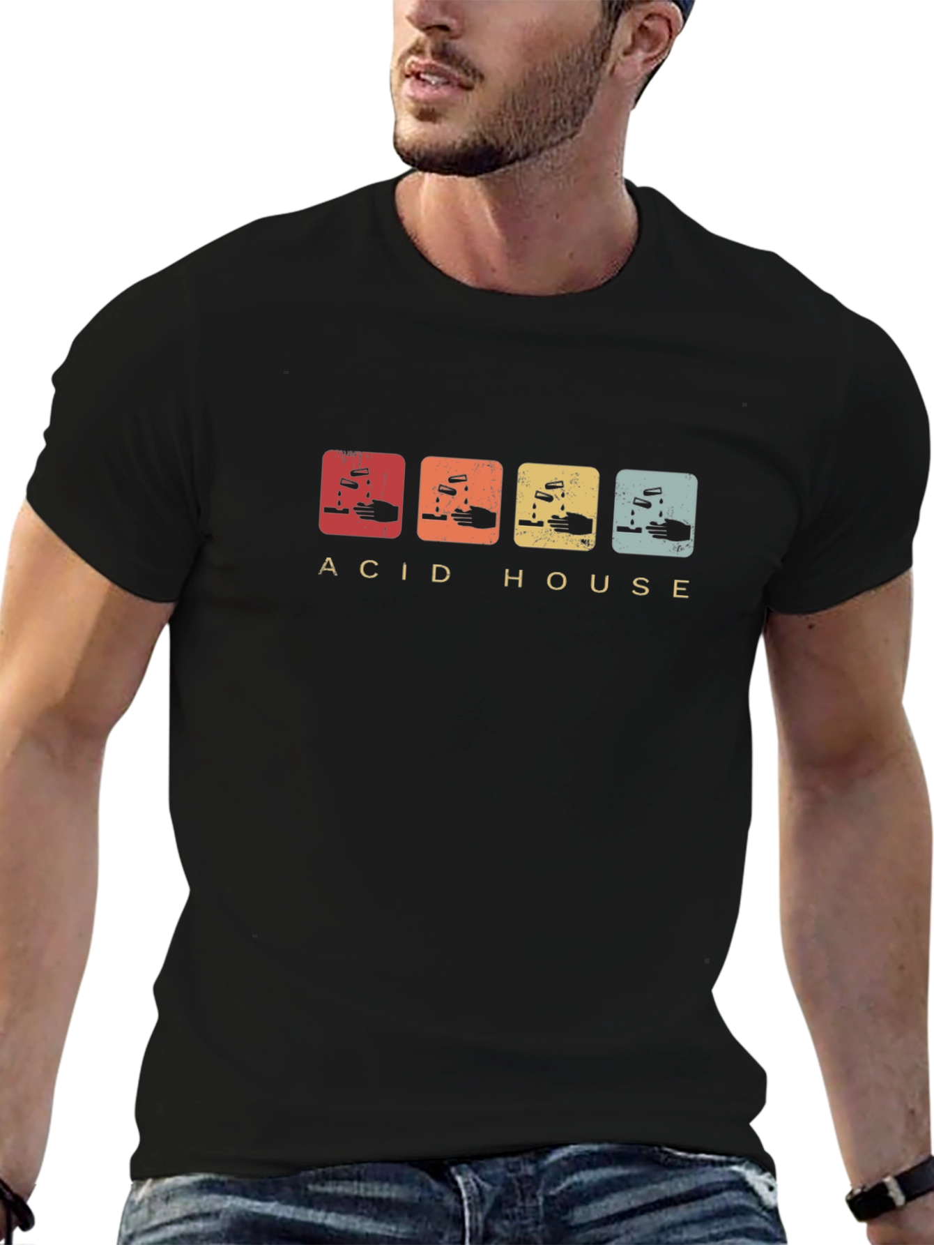 Acid House Retro Graphic Tee - Black Crew Neck