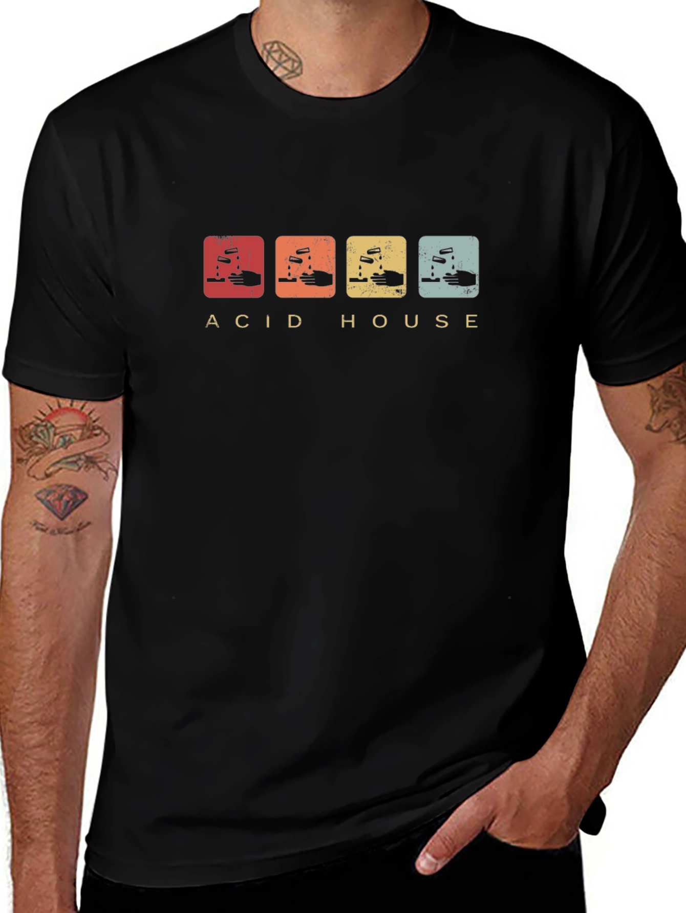 Acid House Retro Graphic Tee - Black Crew Neck