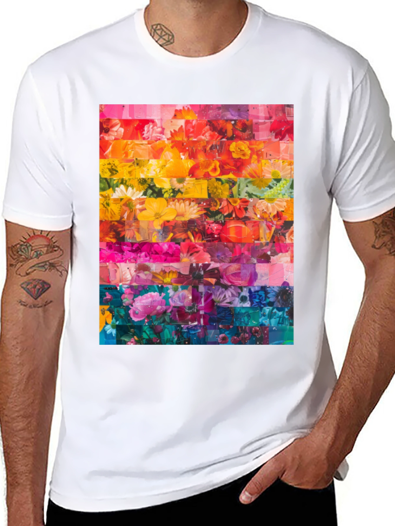 Floral Rainbow Graphic Tee - Vibrant Print T-Shirt