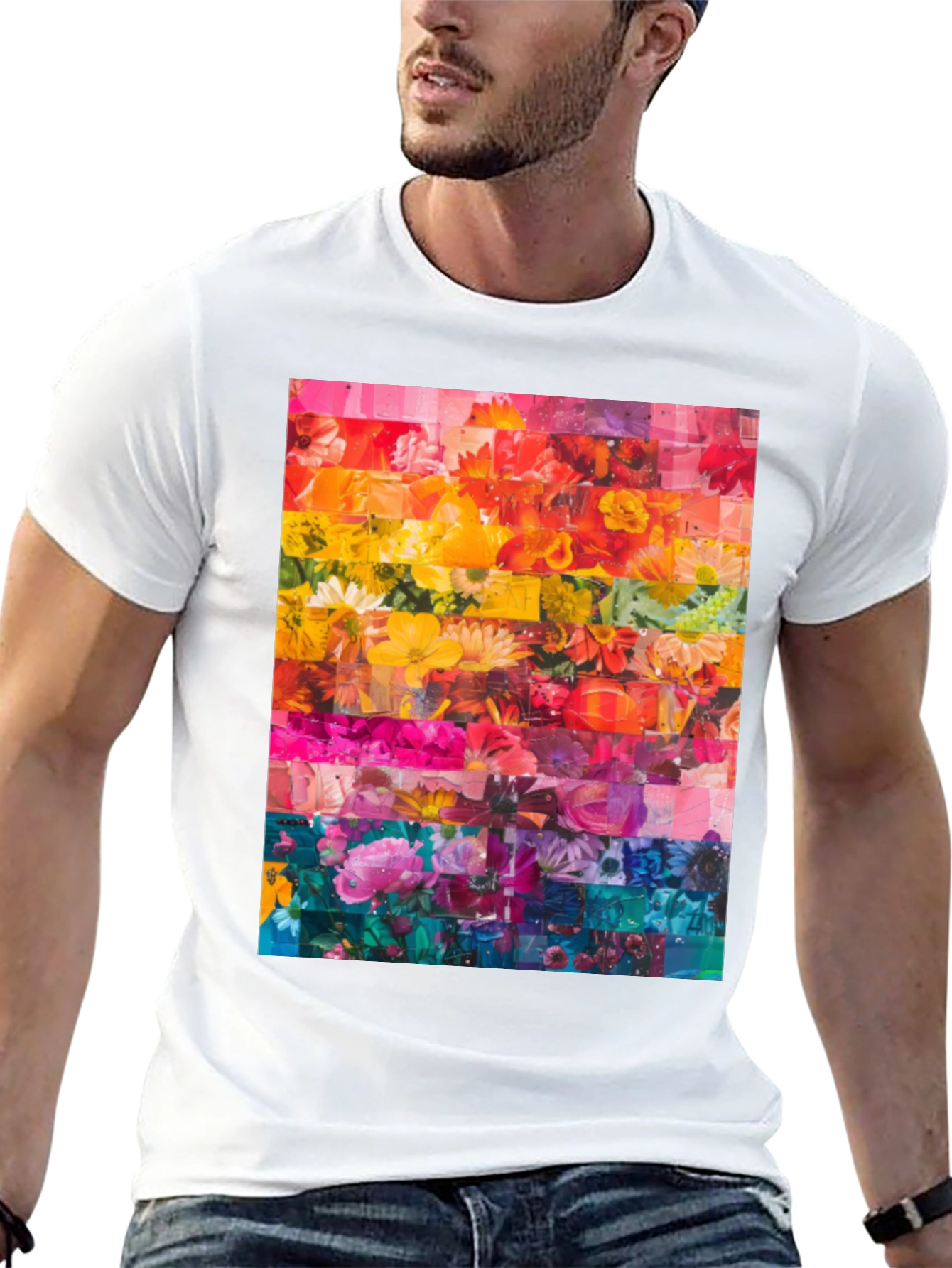 Floral Rainbow Graphic Tee - Vibrant Print T-Shirt
