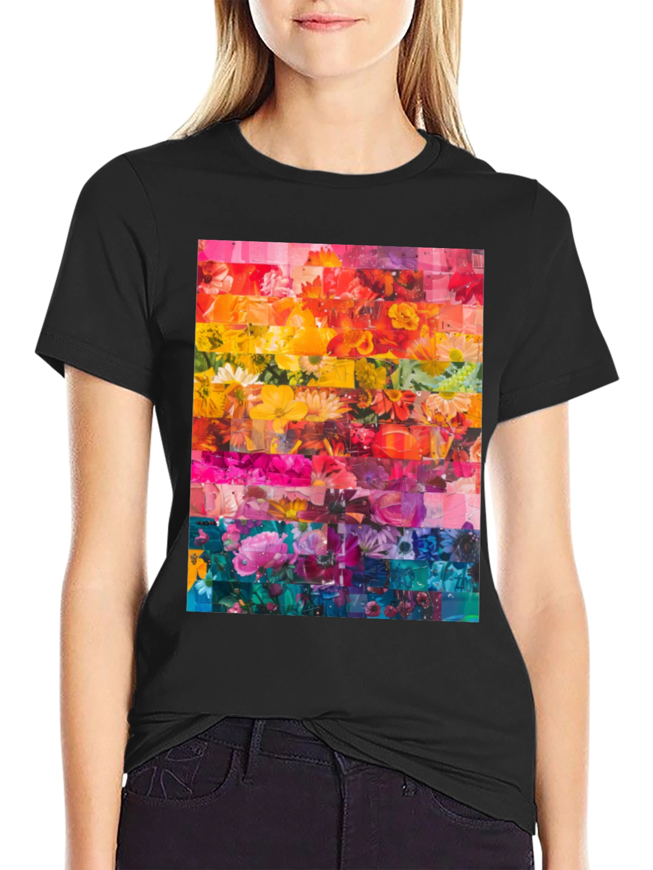 Floral Rainbow Graphic Tee - Vibrant Print T-Shirt