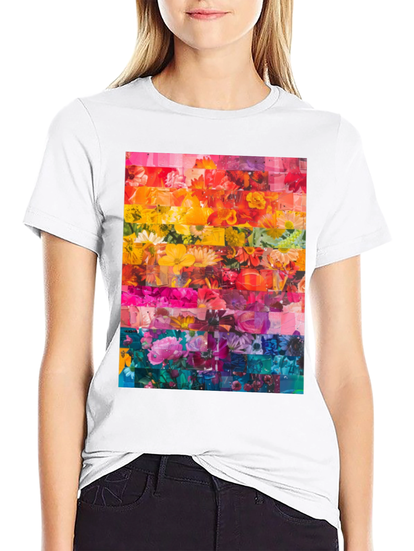 Floral Rainbow Graphic Tee - Vibrant Print T-Shirt