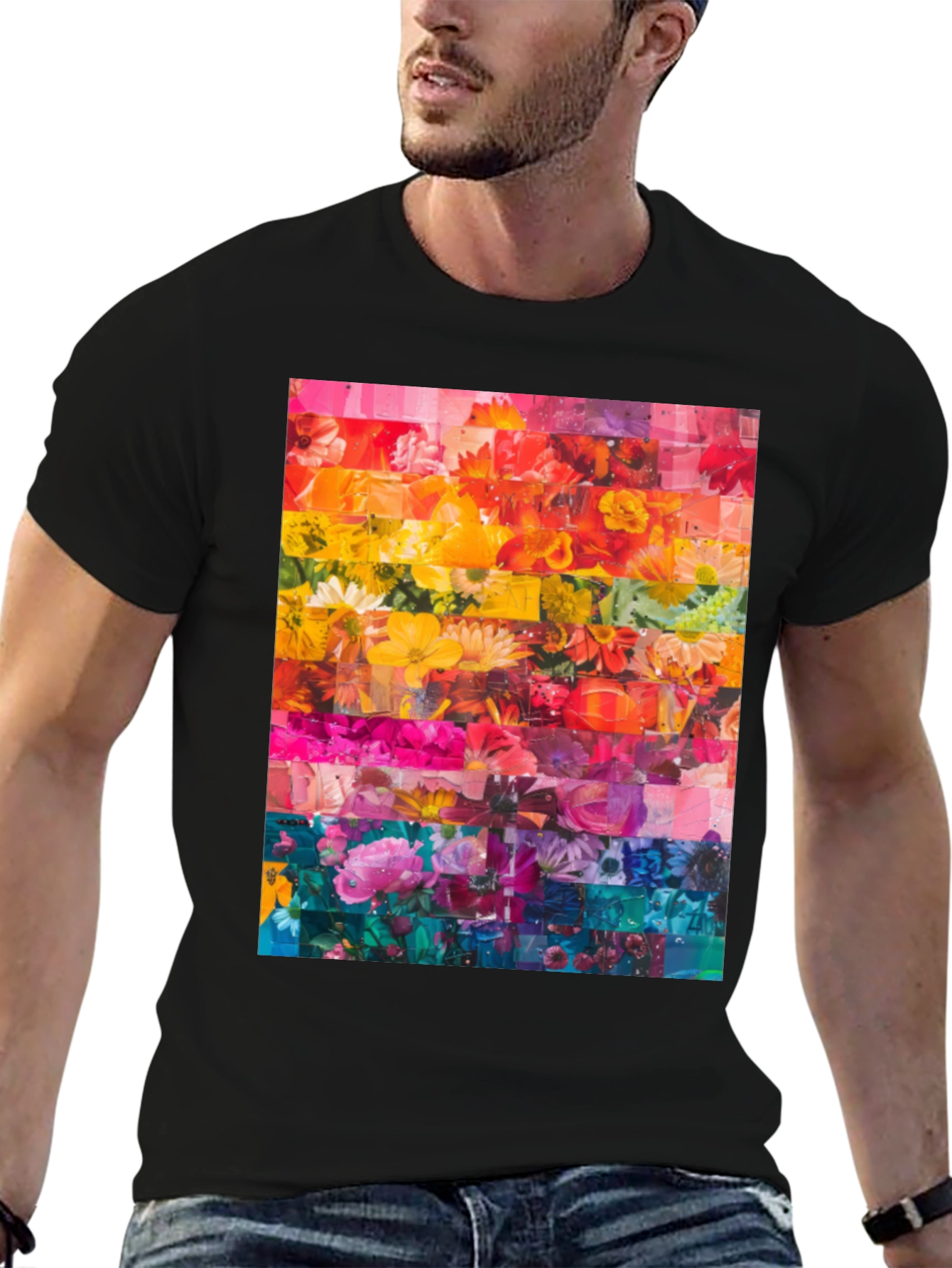 Floral Rainbow Graphic Tee - Vibrant Print T-Shirt