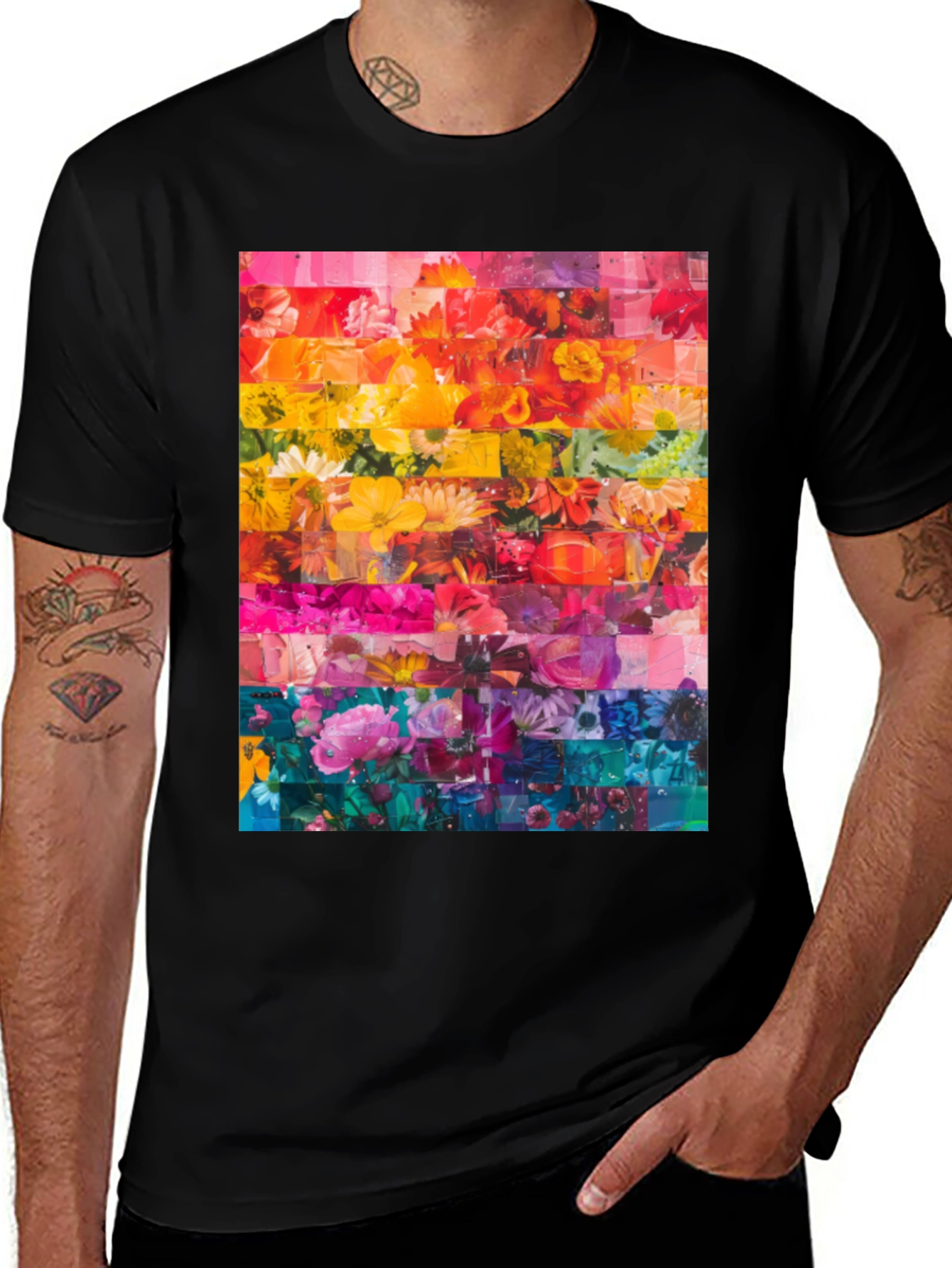 Floral Rainbow Graphic Tee - Vibrant Print T-Shirt