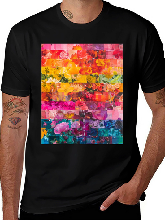 Floral Rainbow Graphic Tee - Vibrant Print T-Shirt