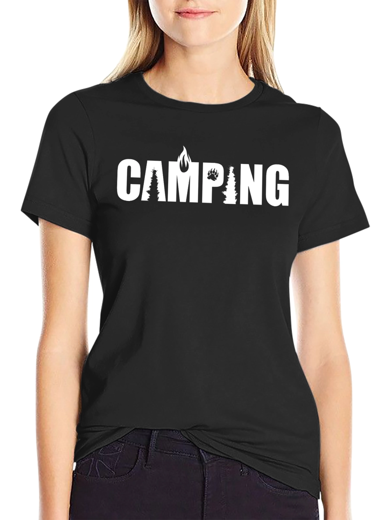 Camping Graphic Print T-Shirt - Black