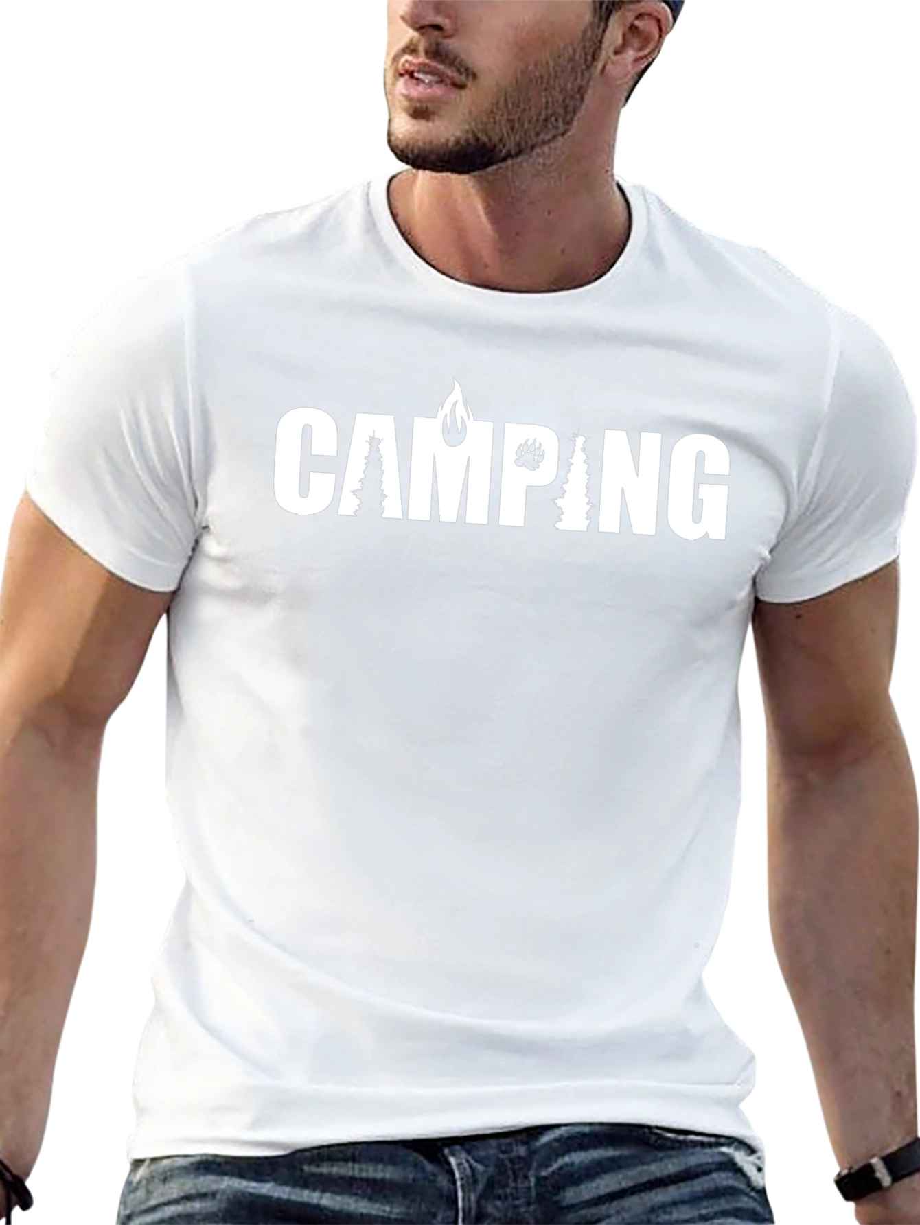 Camping Graphic Print T-Shirt - Black