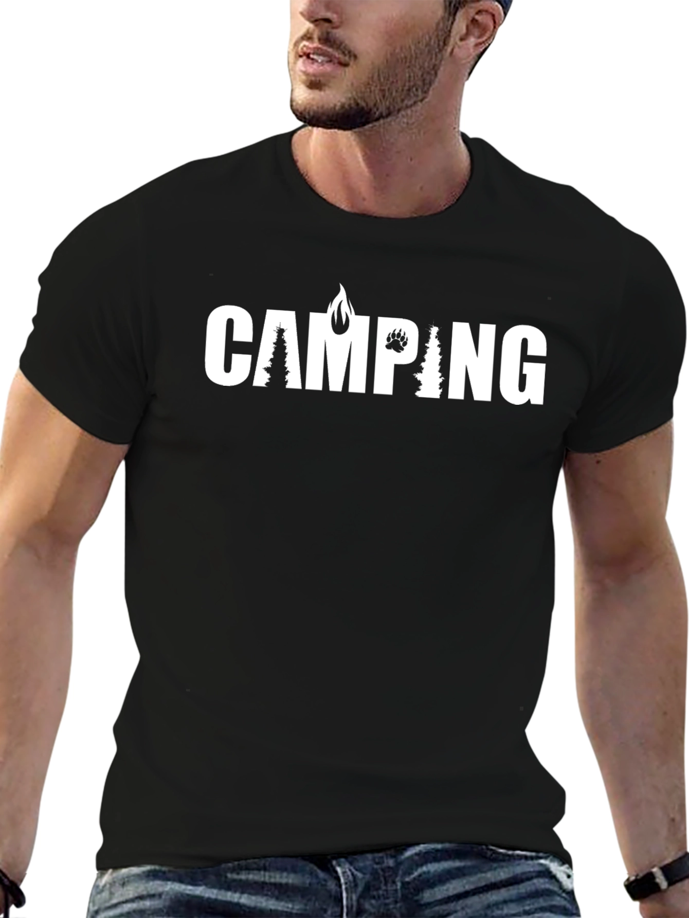 Camping Graphic Print T-Shirt - Black
