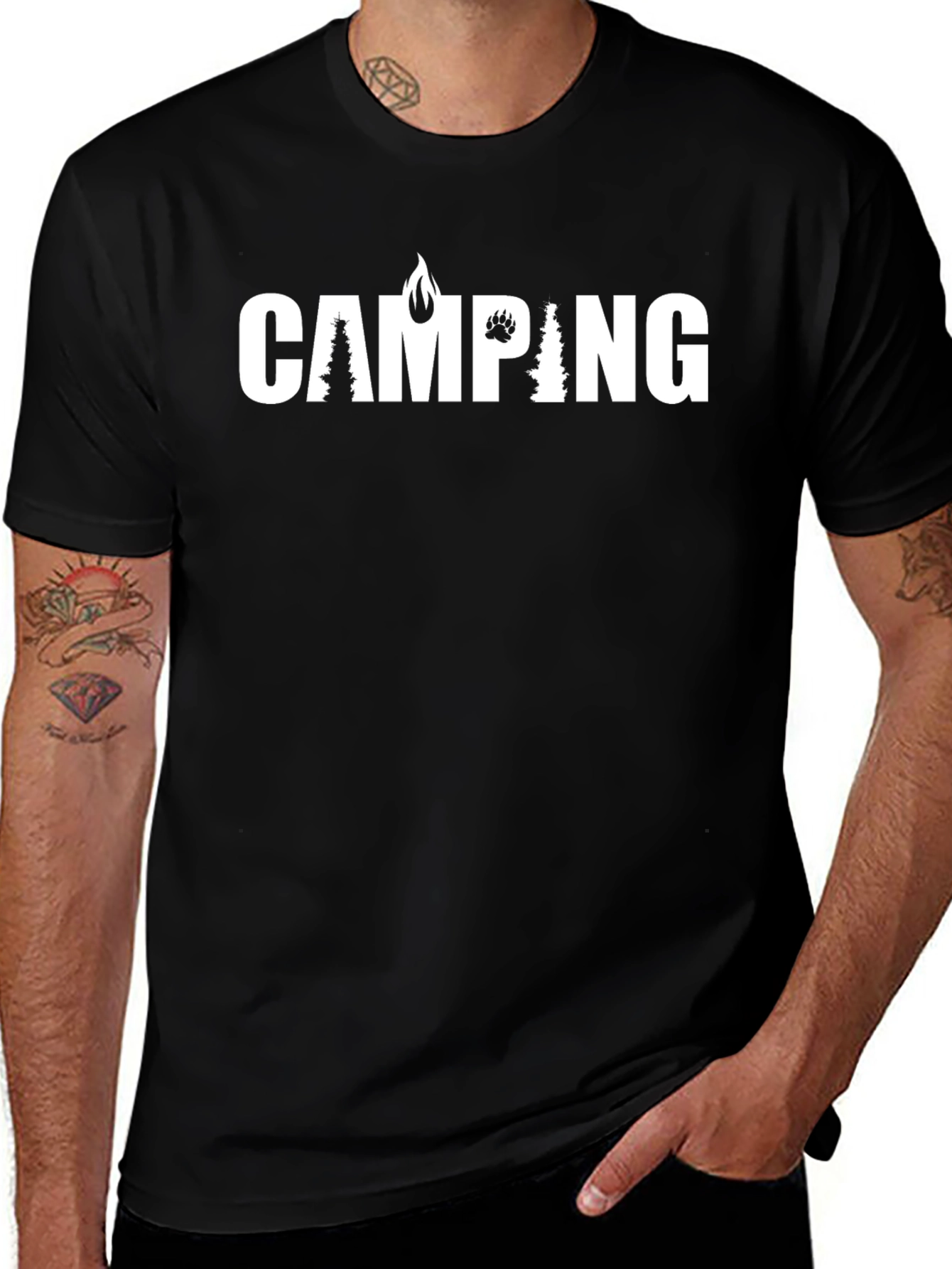 Camping Graphic Print T-Shirt - Black
