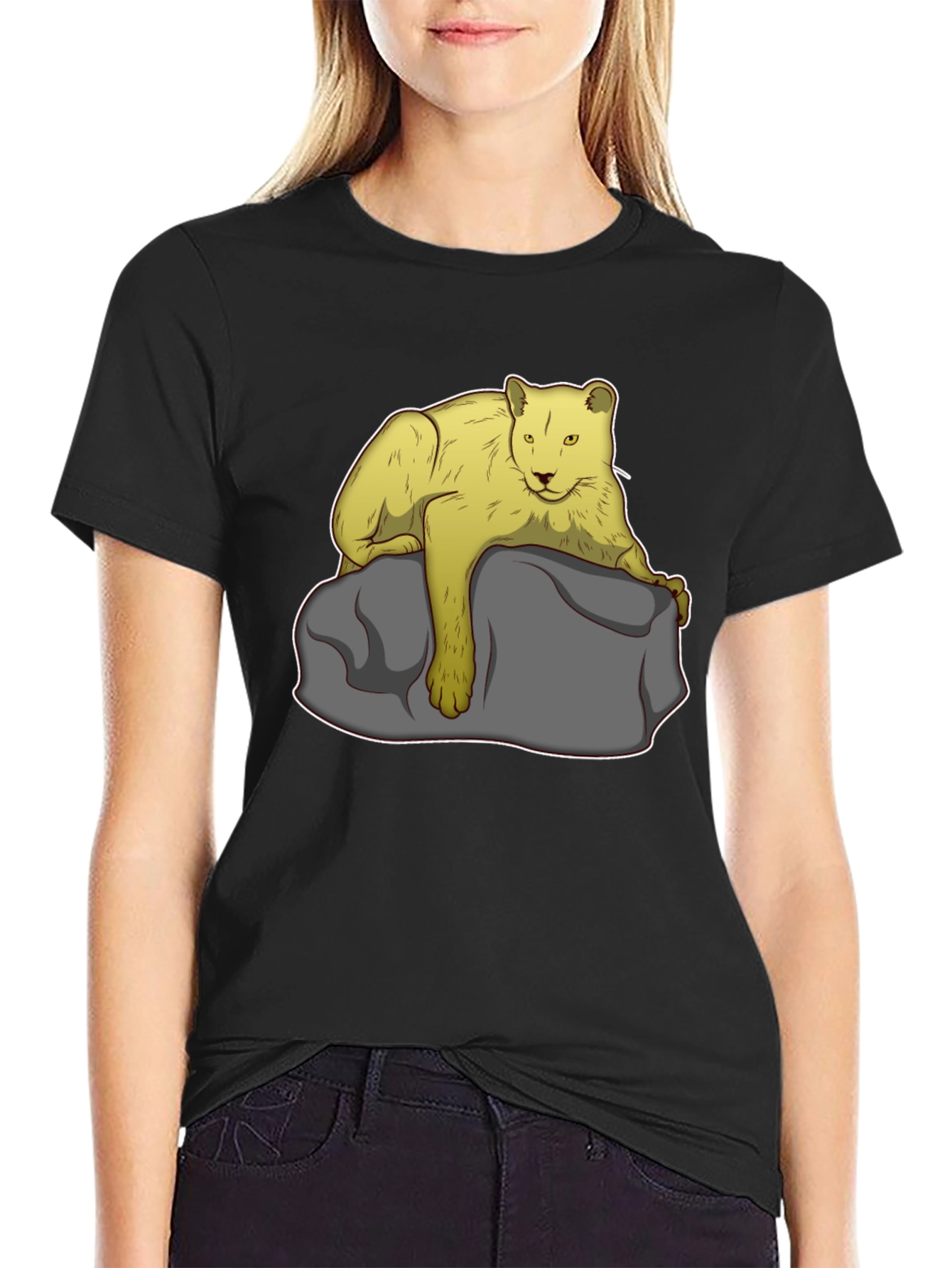 Lion on Rock Graphic Tee - Unisex Black T-Shirt