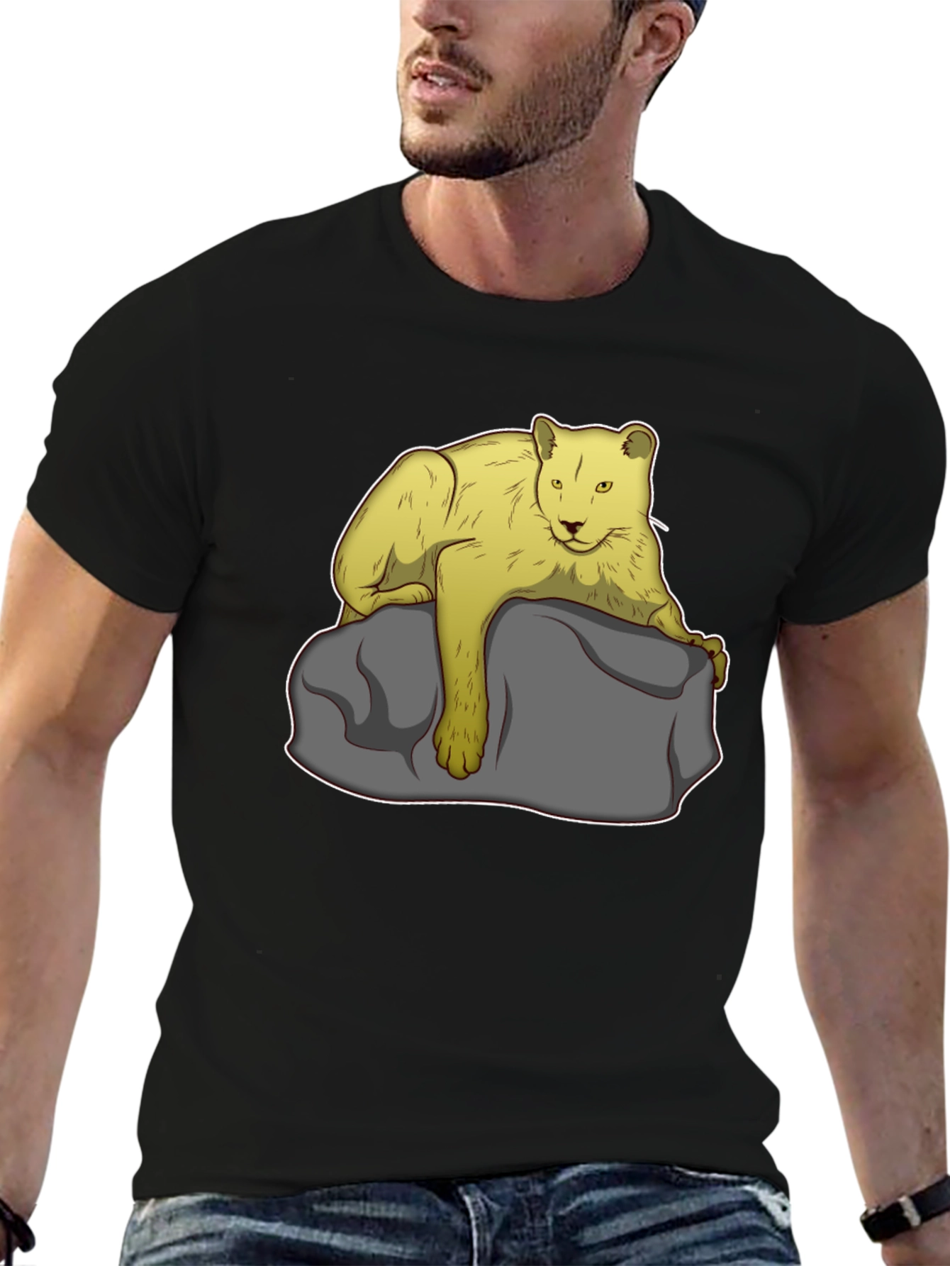 Lion on Rock Graphic Tee - Unisex Black T-Shirt