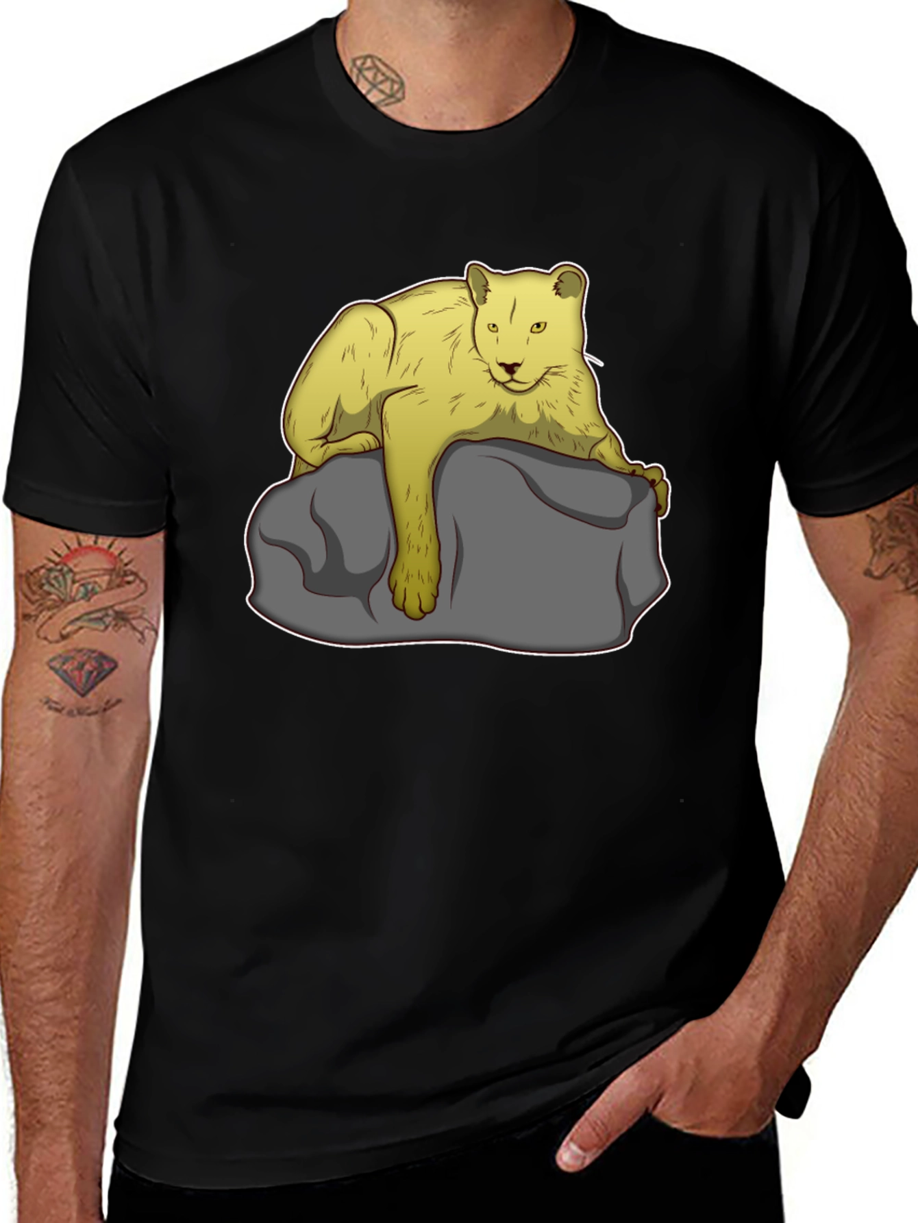 Lion on Rock Graphic Tee - Unisex Black T-Shirt