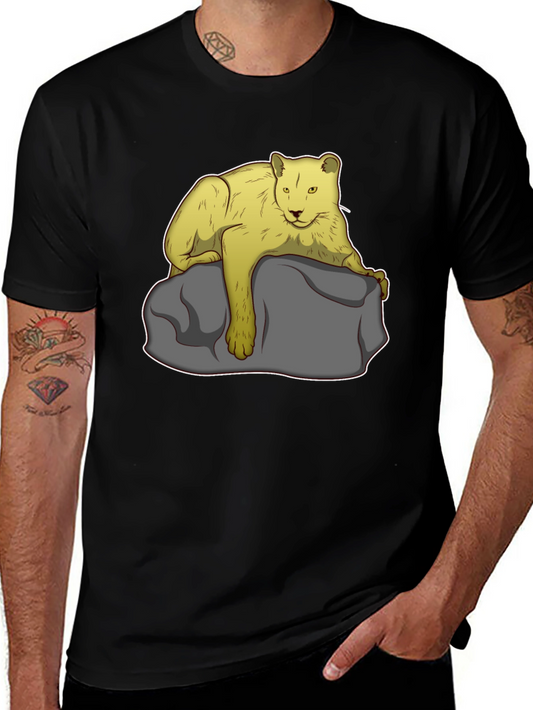 Lion on Rock Graphic Tee - Unisex Black T-Shirt