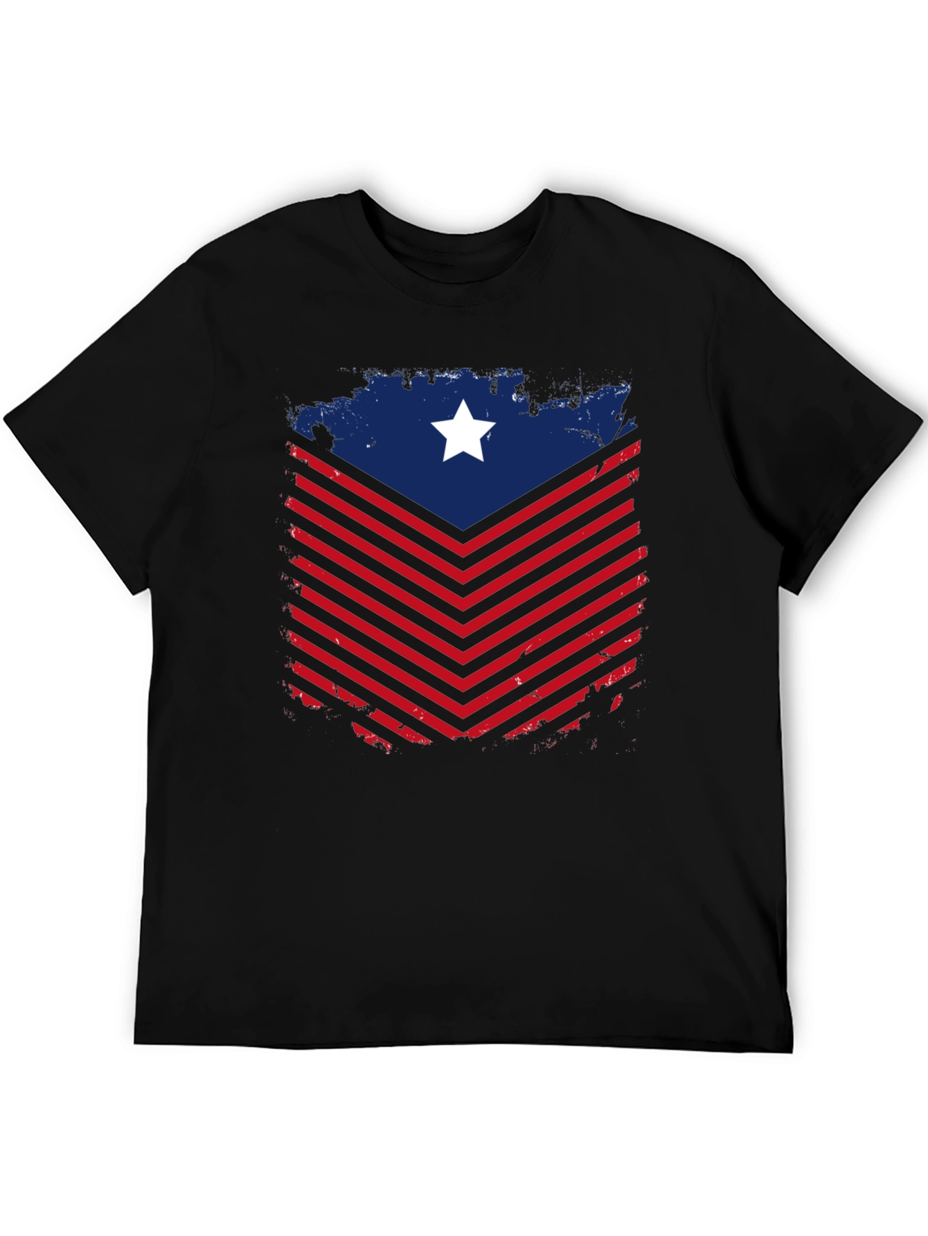 Patriotic Chevron Star Graphic Tee - Black