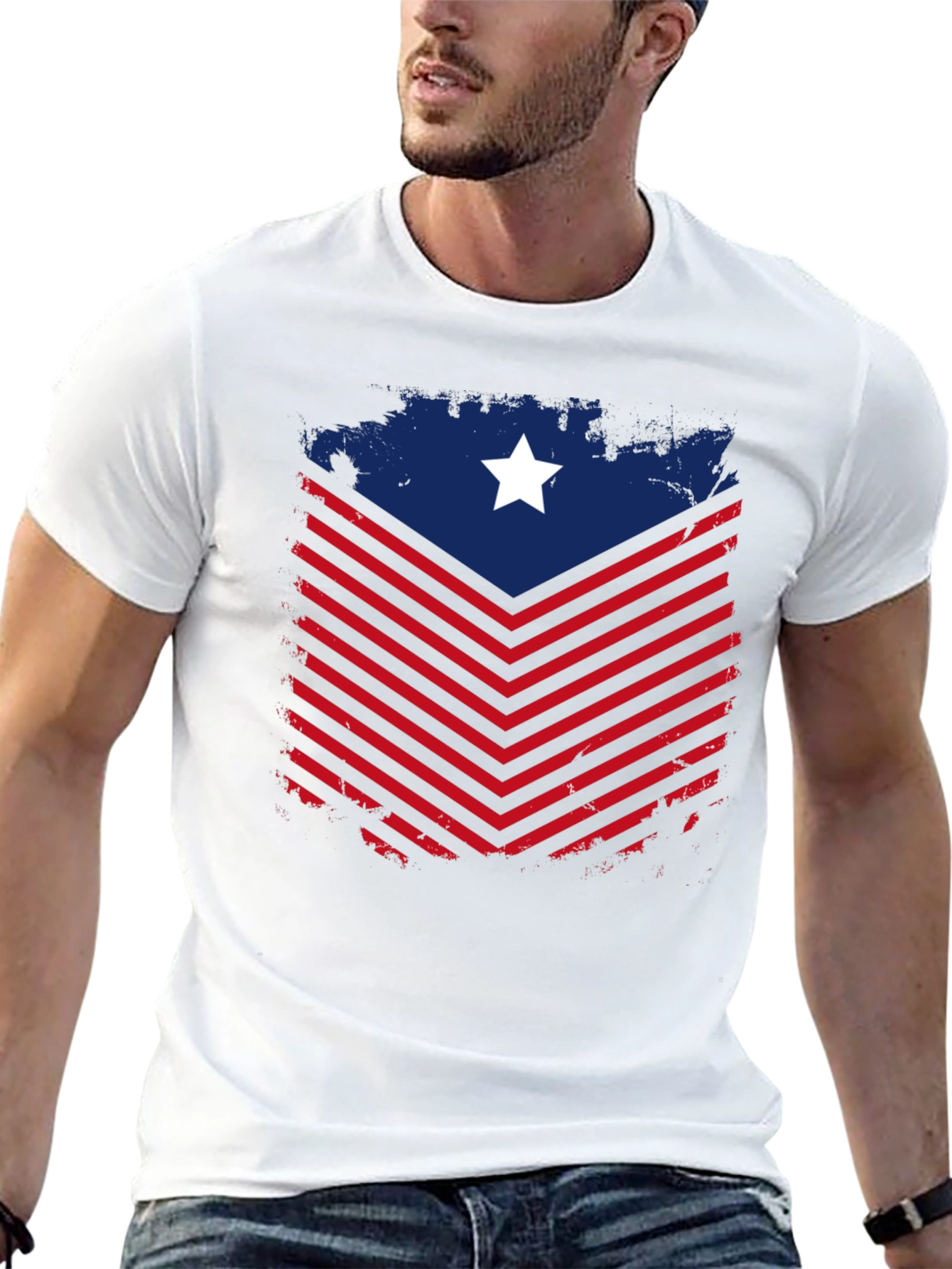Patriotic Chevron Star Graphic Tee - Black
